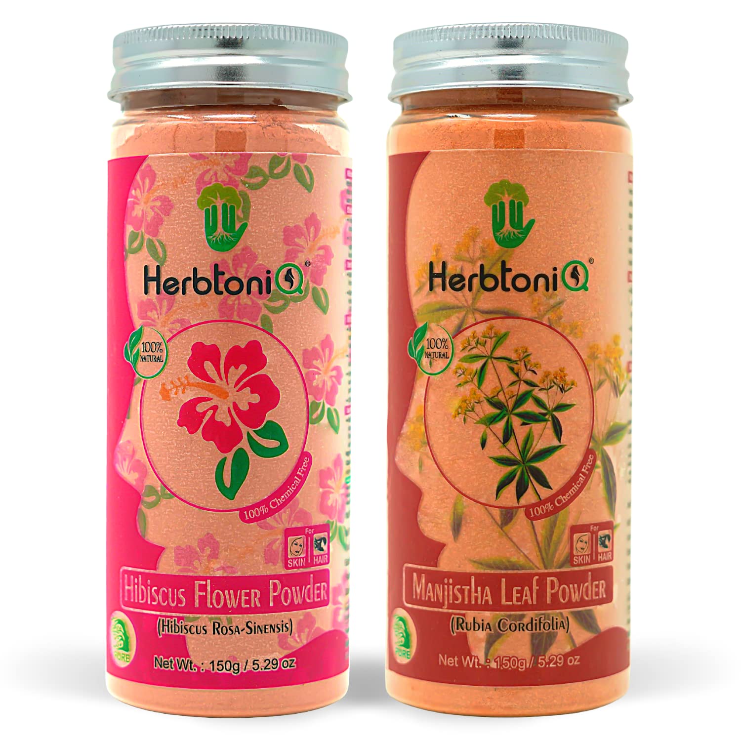 HerbtoniQ 100% Organic Natural Hibiscus and Manjistha Powder for Hair Growth & Scalp Care - Anti Hair Fall Treatment, 300g - Perfect for DIY Hair Masks & Ayurvedic Hair Care Routine