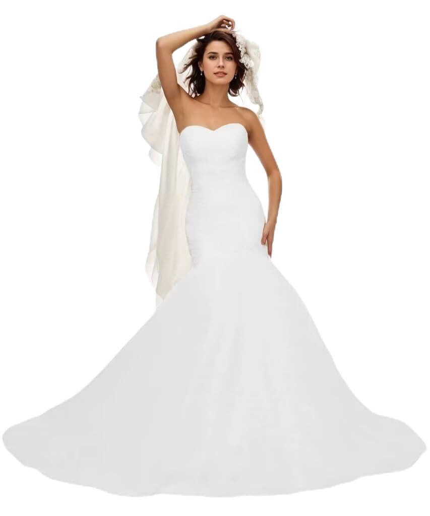 Elegant Lace Mermaid Wedding Dress 2025 | Strapless Beach Bridal Gown with Applique & Tulle | Perfect for Boho Beach Weddings, Destination Elopements & Romantic Seaside Ceremonies
