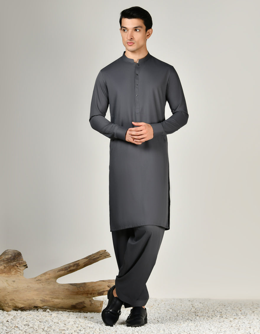 Elegant Blended Grey Shalwar Kameez by J. Junaid Jamshed - Premium Pakistani Traditional Outfit for Men - Perfect for Weddings, Eid & Special Occasions