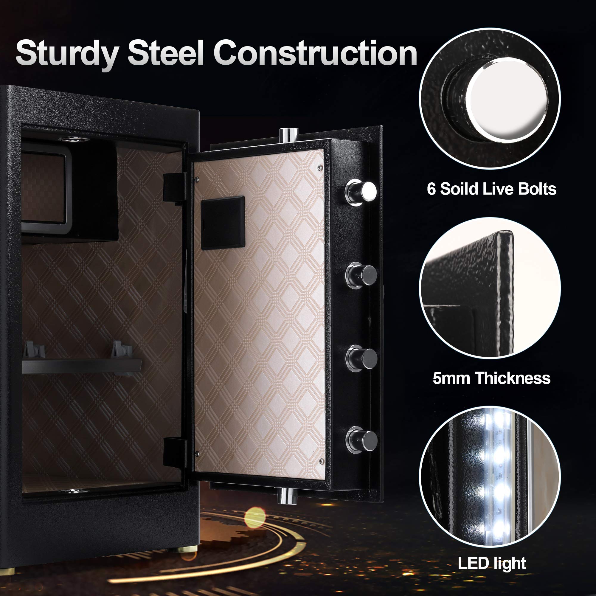 TIGERKING Large Digital Safe Box - 2.05 Cubic Feet Home Security Safe with Touch Screen Keypad & Built-in Lock Box | Fireproof Safe for Home, Office, Jewelry, Documents & Cash Protection