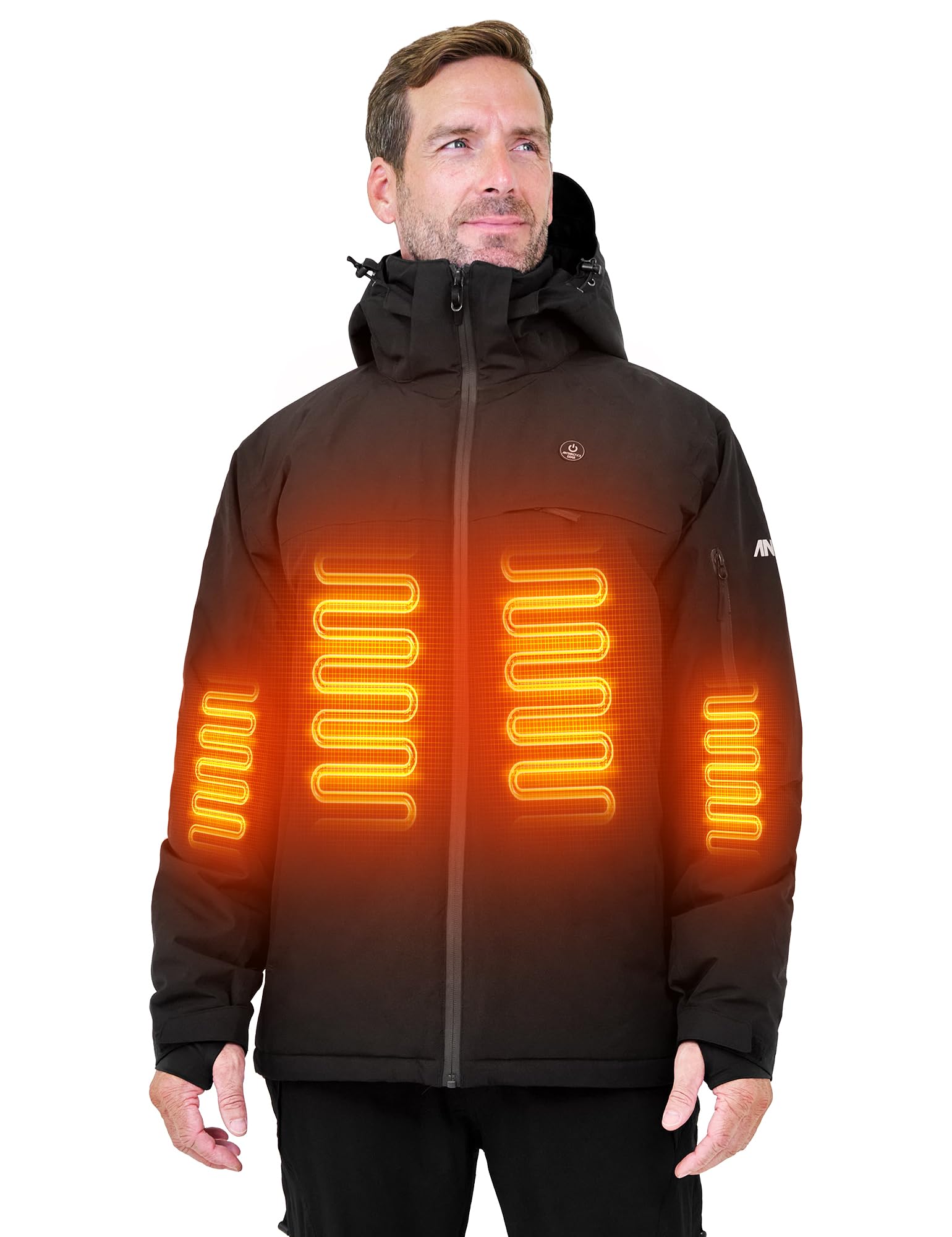 Heated Ski Jacket for Men - 12V/16000mAh Battery Pack with 5-Zone Heating System - Windproof Winter Coat for Skiing, Snowboarding & Outdoor Activities