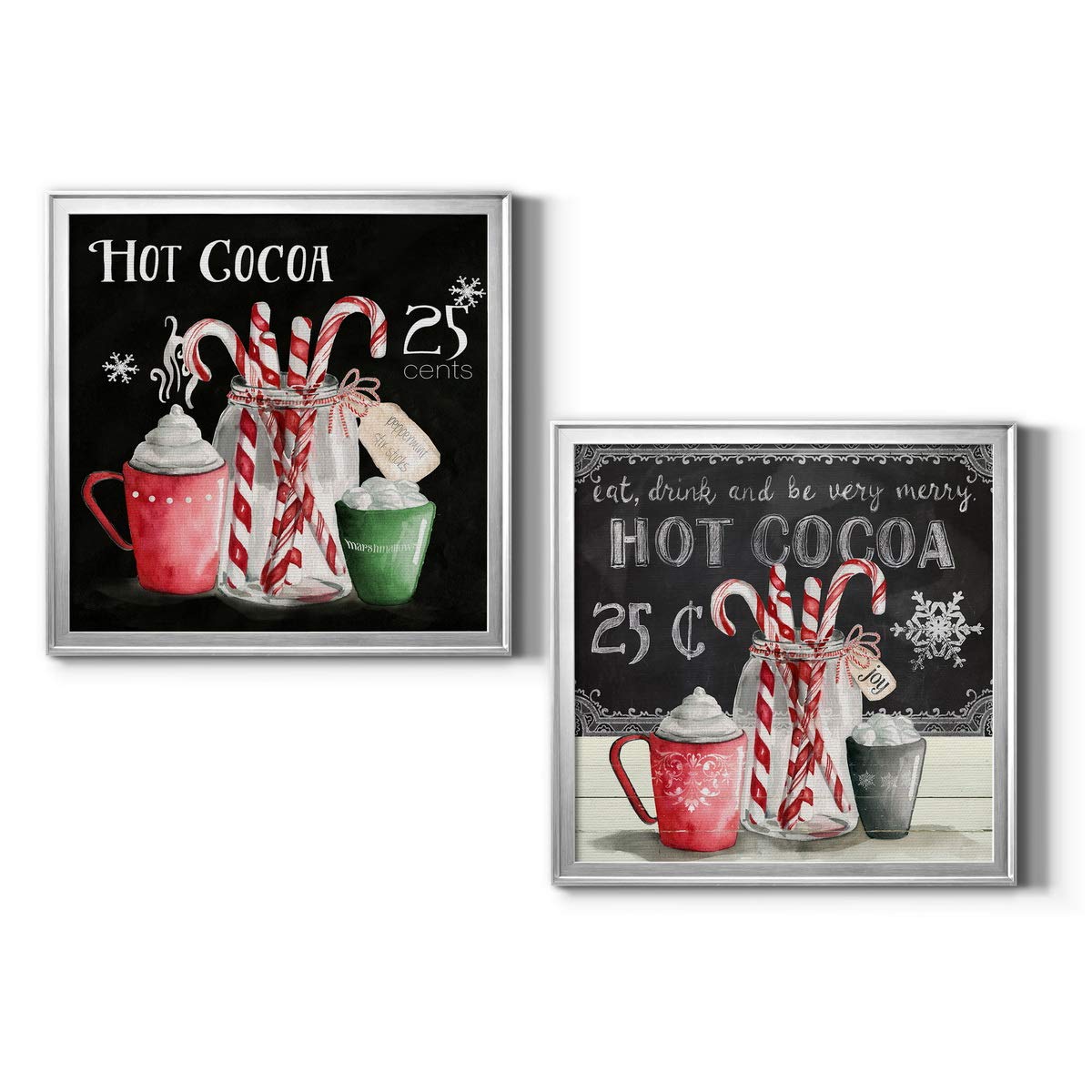 Renditions Gallery Christmas Canvas Wall Art - Silver Framed Holiday Décor with Hot Chocolate & Gingerbread House Design - 34X34 Inches - Perfect for Living Room, Bedroom & Seasonal Home Decoration