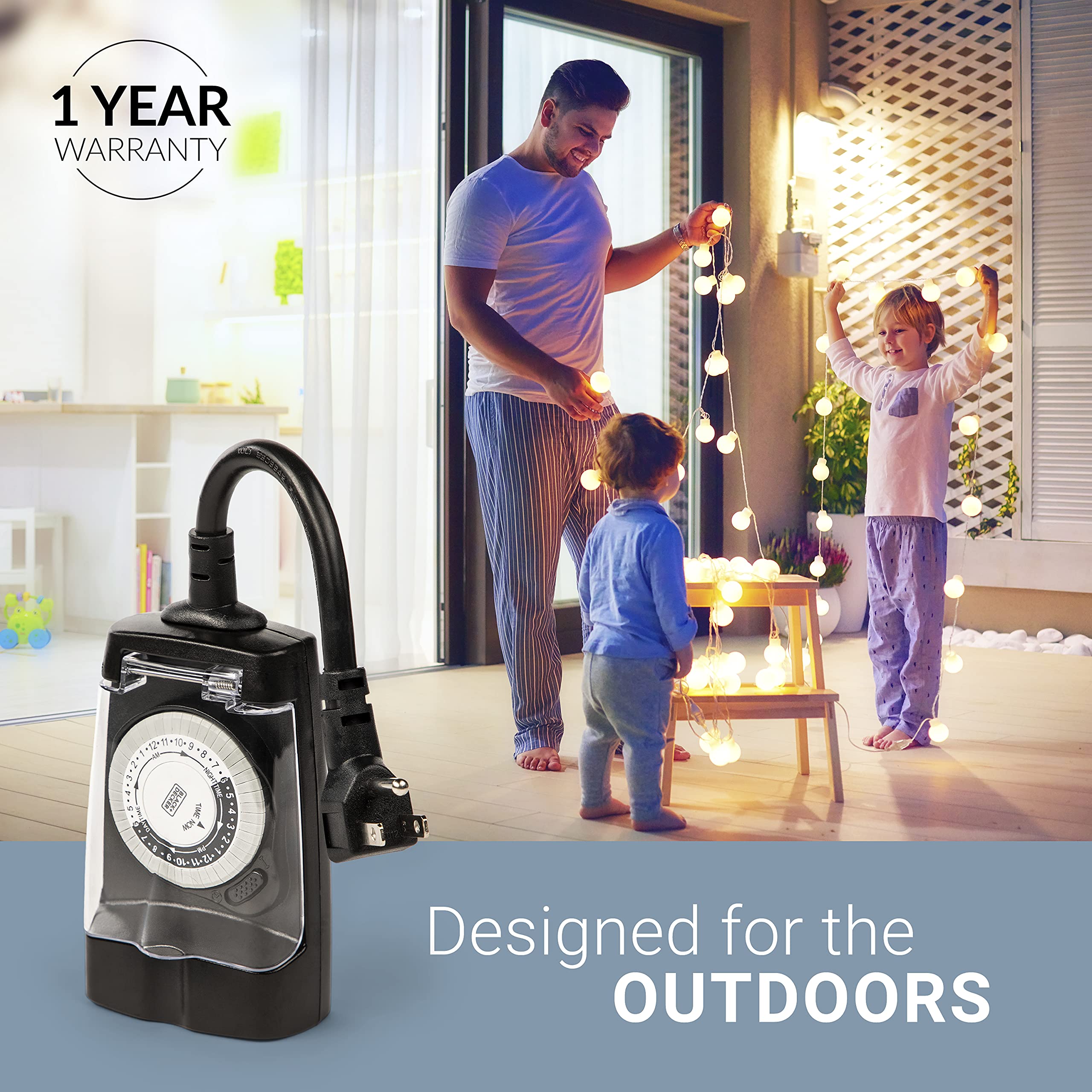 BLACK+DECKER Outdoor Timer 2 Pack - Waterproof Electrical Outlet Timer with 2 Grounded Outlets, 30-Minute Intervals for Holiday Lights & Decorations - Analog Light Timer Switch (Perfect for Christmas Decor, Landscape Lighting & Outdoor Security)