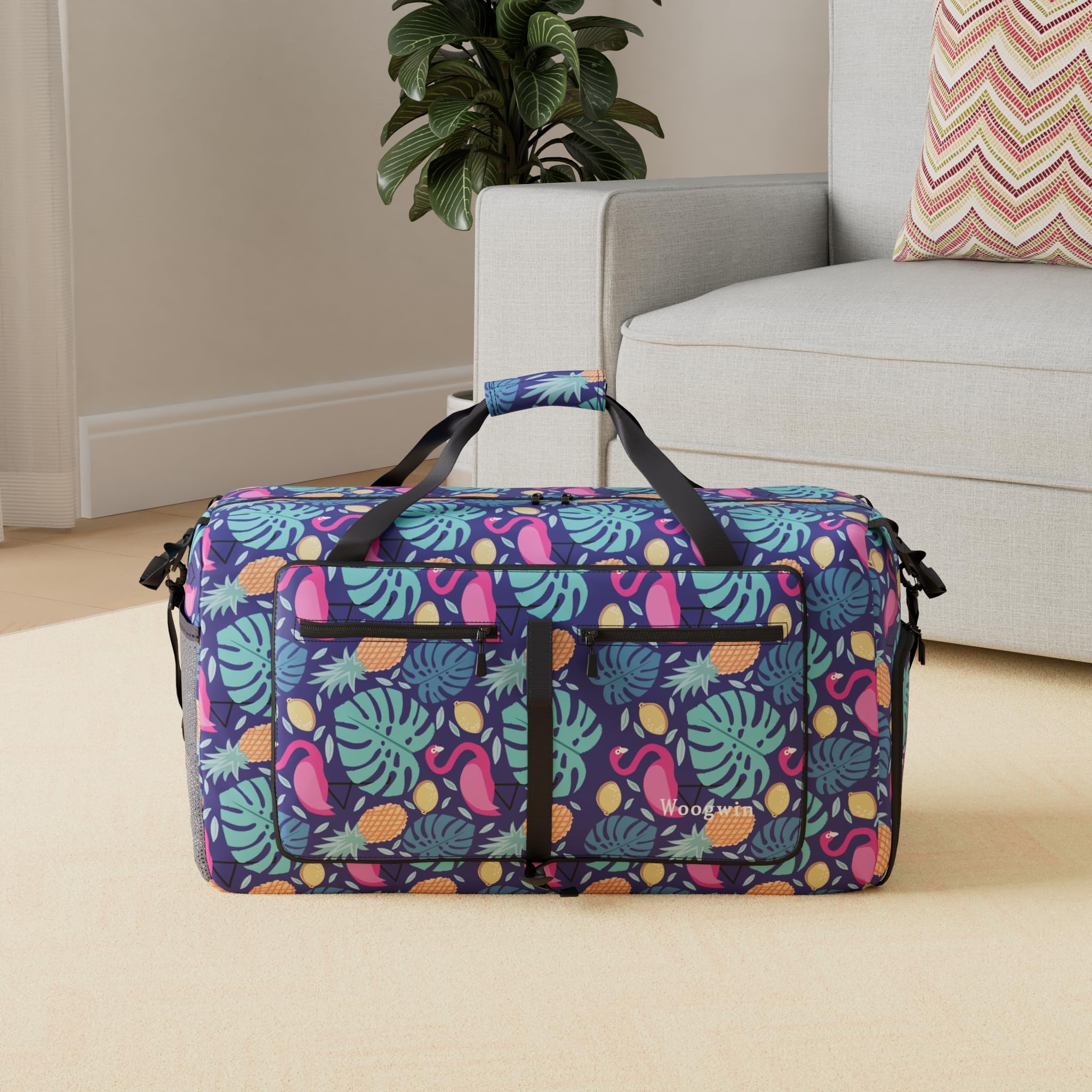 Woogwin Large Foldable Waterproof Travel Duffel Bag - 100L Pineapple Design for Gym, Sports, Beach & Pool | Perfect for Overnight Trips, Swimming Gear & Workout Essentials