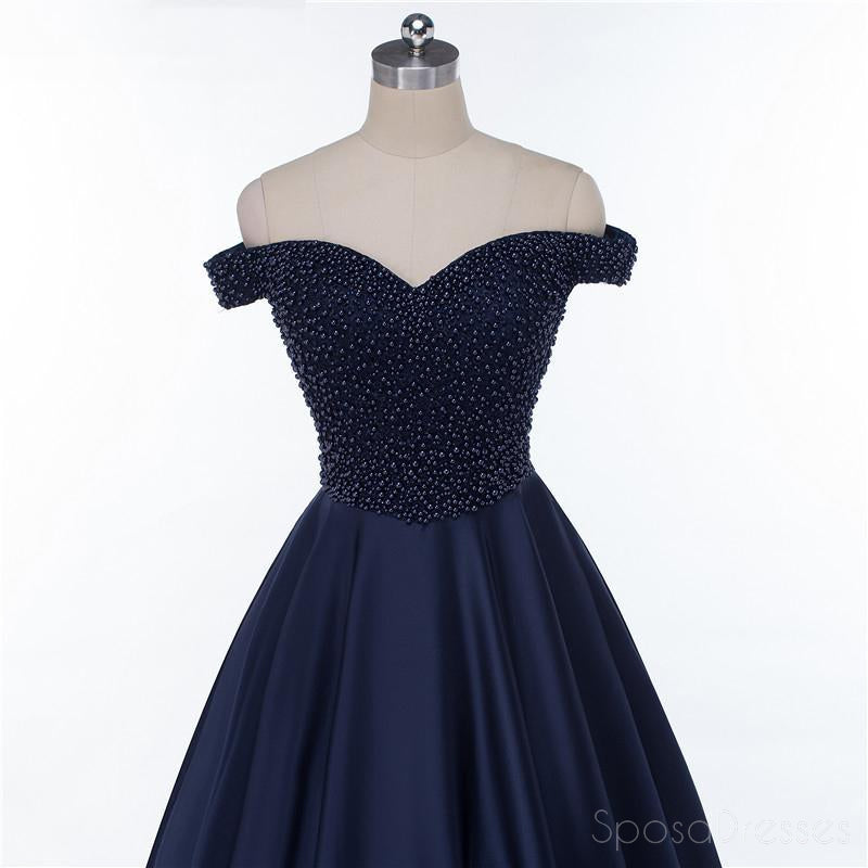 Navy Blue Beaded Off Shoulder A-Line Long Evening Prom Dress - Elegant 2018 Party Gown for Women | Perfect for Prom, Homecoming, Formal Events & Special Occasions