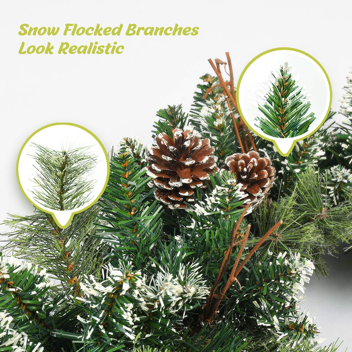 9 FT Prelit Christmas Garland with Pine Cones - Artificial Snowy Pine Garland with 50 LED Warm White Battery Operated Lights & Timer - Indoor Outdoor Holiday Decor for Fireplace, Mantel, Staircase & Doorway