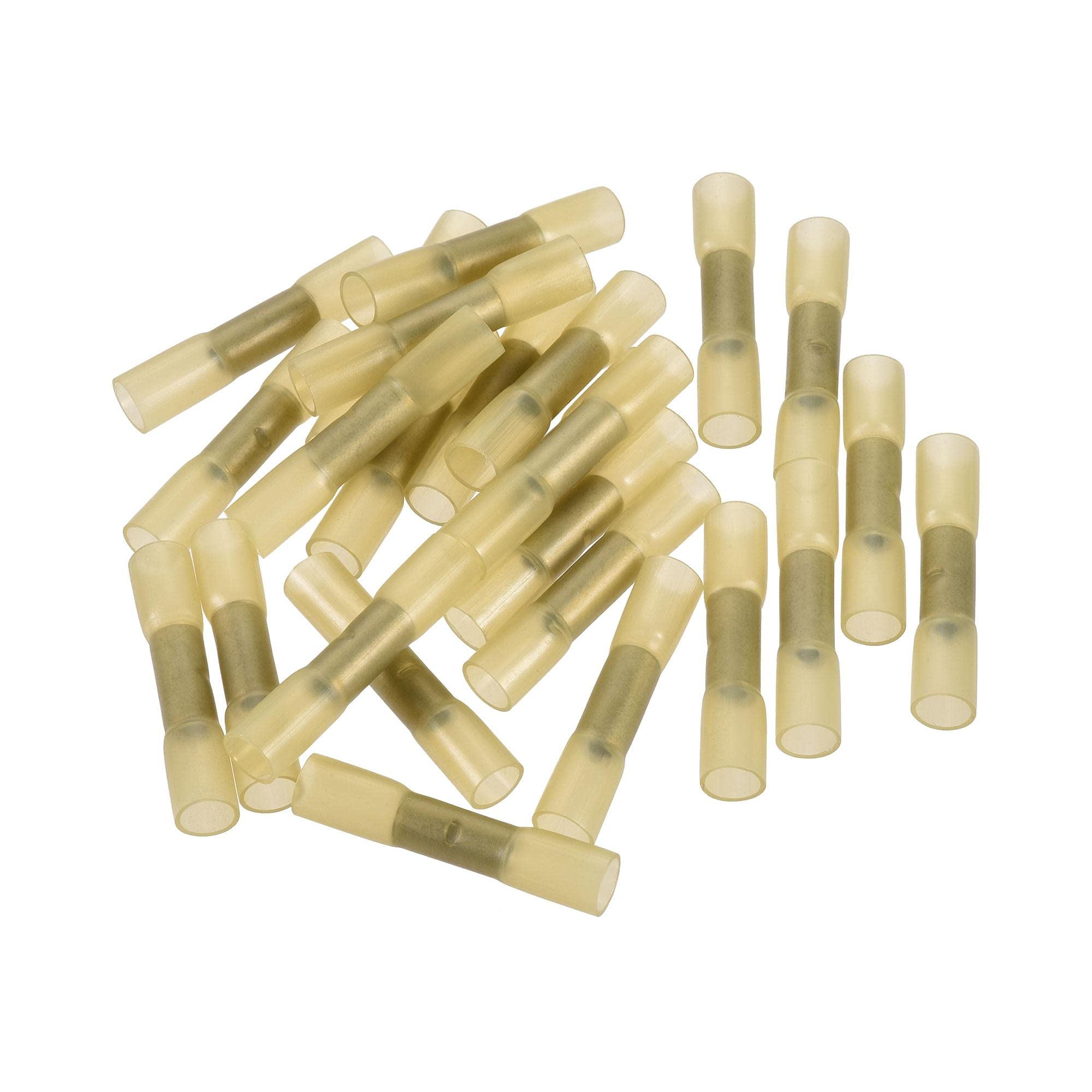 uxcell 25Pcs Yellow Heat Shrink Wire Connectors for 12-10 AWG - Waterproof Crimp Terminals for Automotive, Marine & Electrical Wiring Projects