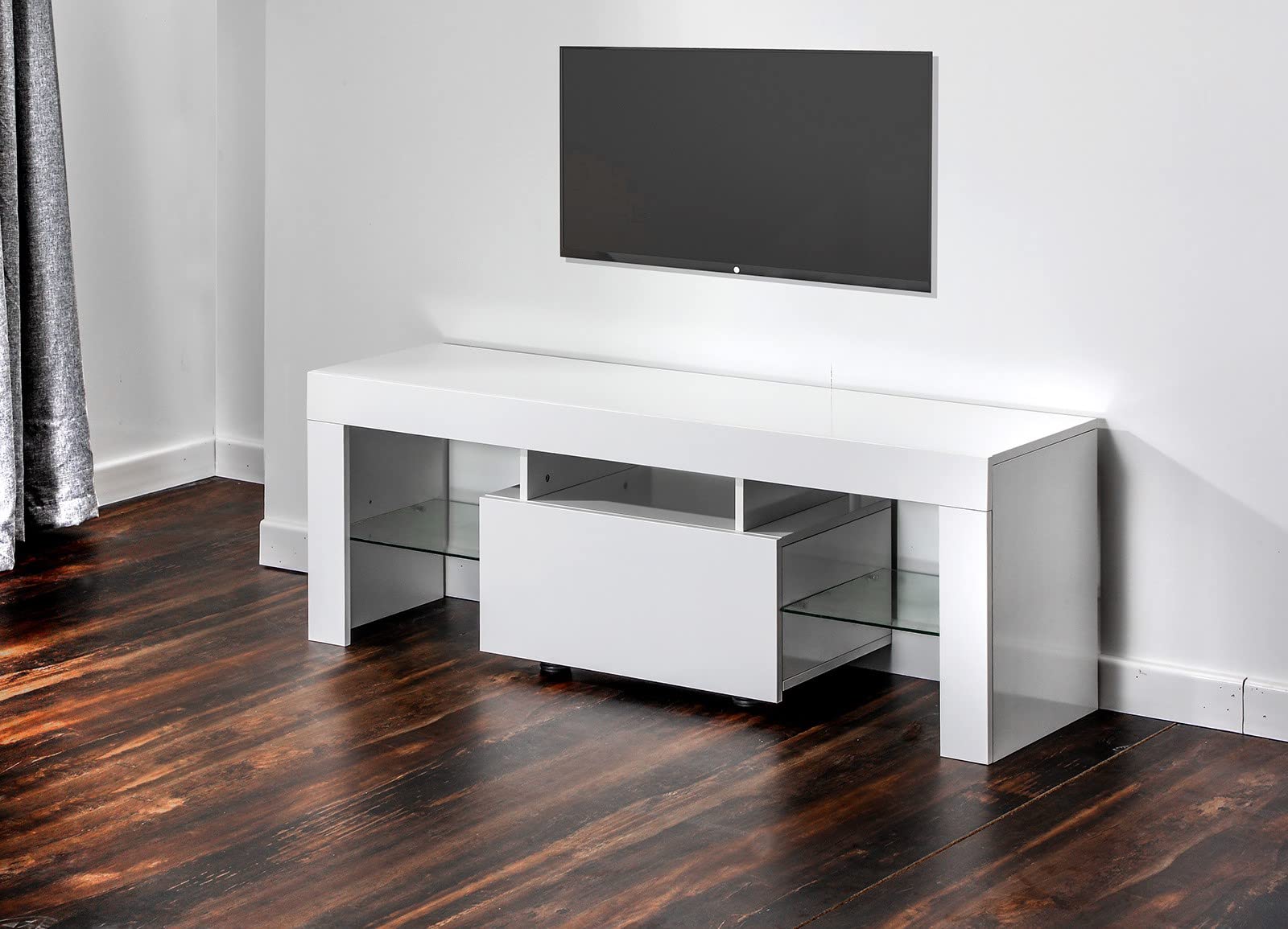 Modern White LED TV Stand with Storage - Stylish Entertainment Center for Living Room, Bedroom & Home Theater