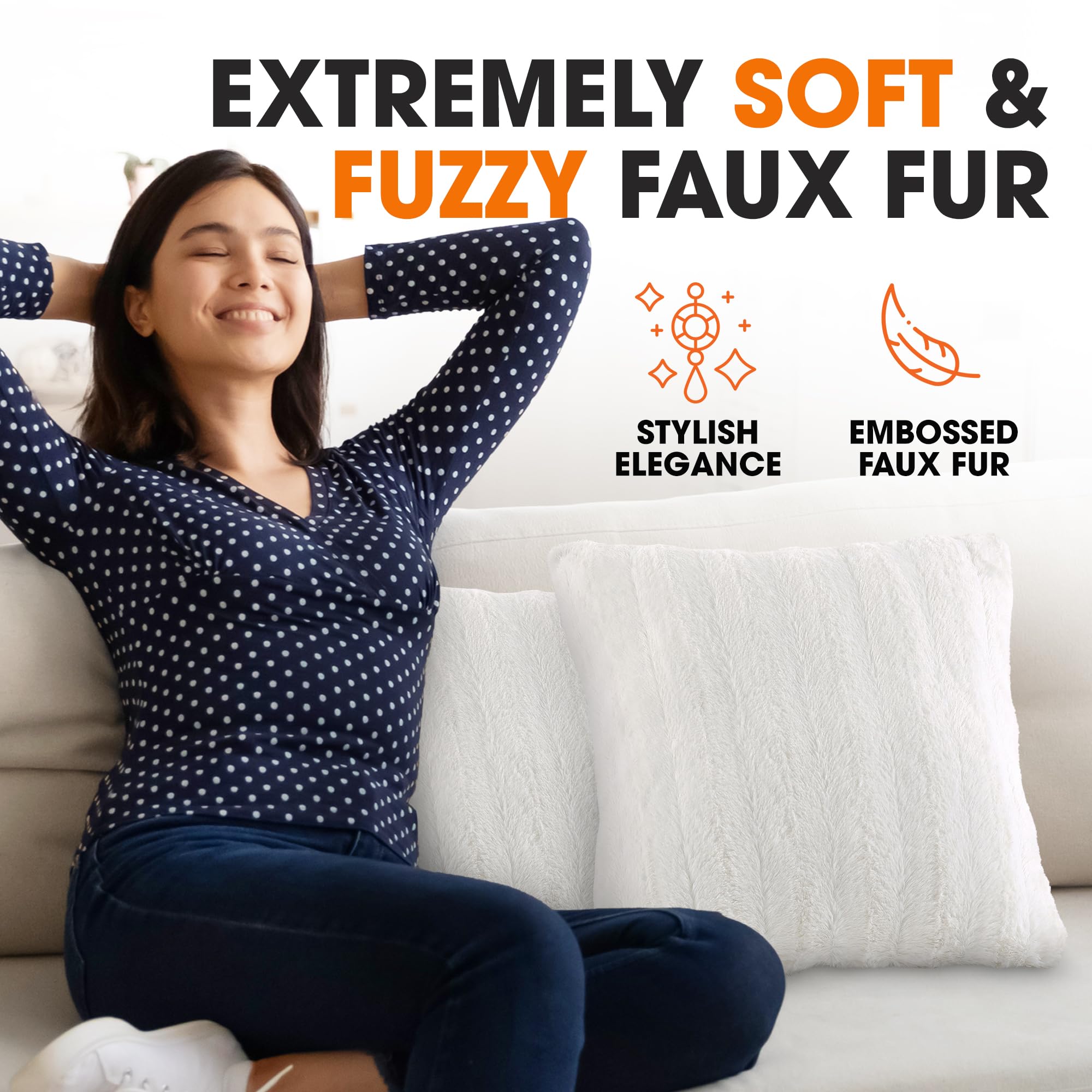 Luxury Faux Fur Throw Pillows Set of 2 - Soft Decorative Couch & Bed Pillows 16x16 Inches, White Fluffy Accent Pillows for Living Room, Bedroom Aesthetic - Perfect for Cozy Home Decor & Stylish Sofa Styling