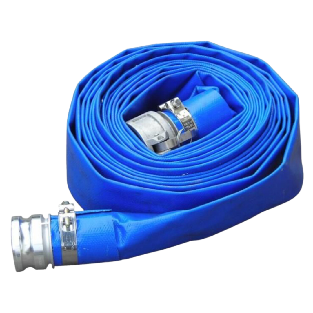 20m Lay Flat Hose with Camlock Fittings - Heavy Duty Water Transfer for Firefighting, Irrigation & Construction Sites