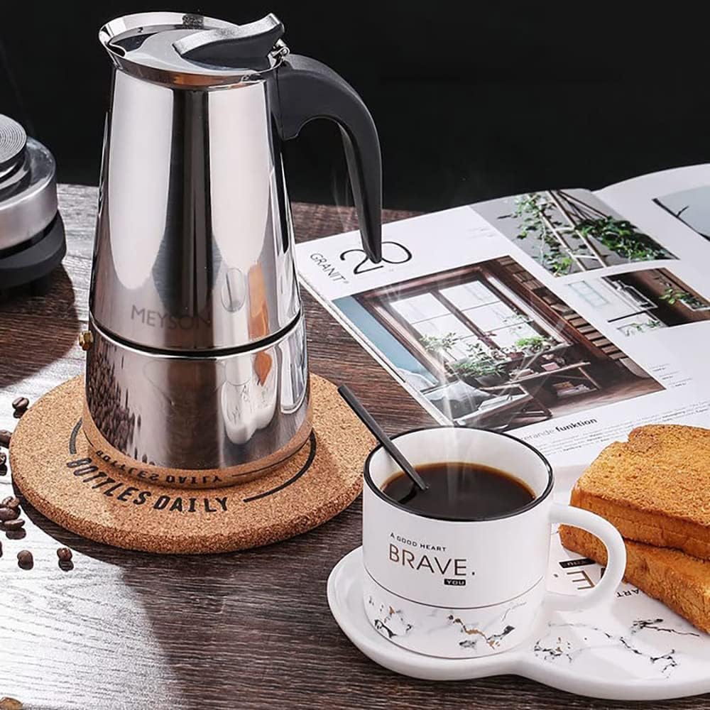 Stainless Steel Italian Moka Pot - 6 Cup (300ml) Espresso Coffee Maker for Induction, Gas & Ceramic Stoves - Perfect for Home, Office & Camping Use - Durable & Easy to Clean Moka Coffee Machine