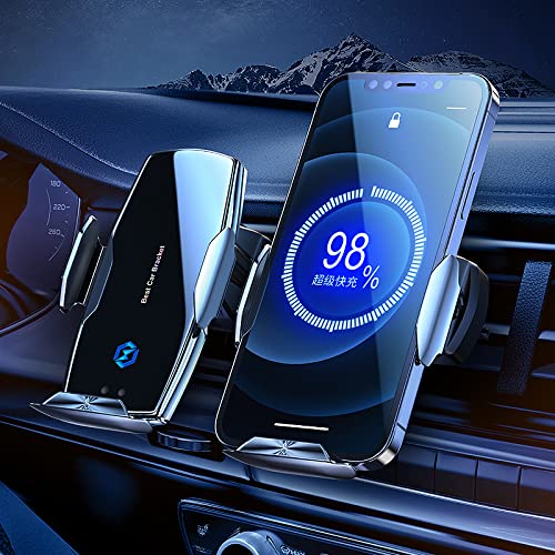 15W Qi Fast Wireless Car Charger - Auto Clip-on Vent Phone Holder Compatible with iPhone 12/11/X/8 Series & Samsung S20/S10/S9/S8 - Secure Charging for Road Trips & Daily Commute (Black)