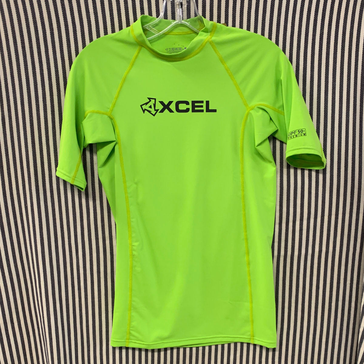Men's Xcel Premium 6oz 4-Way Stretch Rash Guard Shirt - Short Sleeve UV Protection Swim Top - Lime Green for Surfing, Swimming & Water Sports