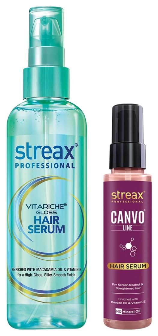 Streax Professional Vitariche Gloss Hair Serum - 200ml & Canvoline Hair Serum for Women - 100ml | Shine & Repair Treatment for Dry, Damaged Hair | Perfect for Daily Use & Salon Styling