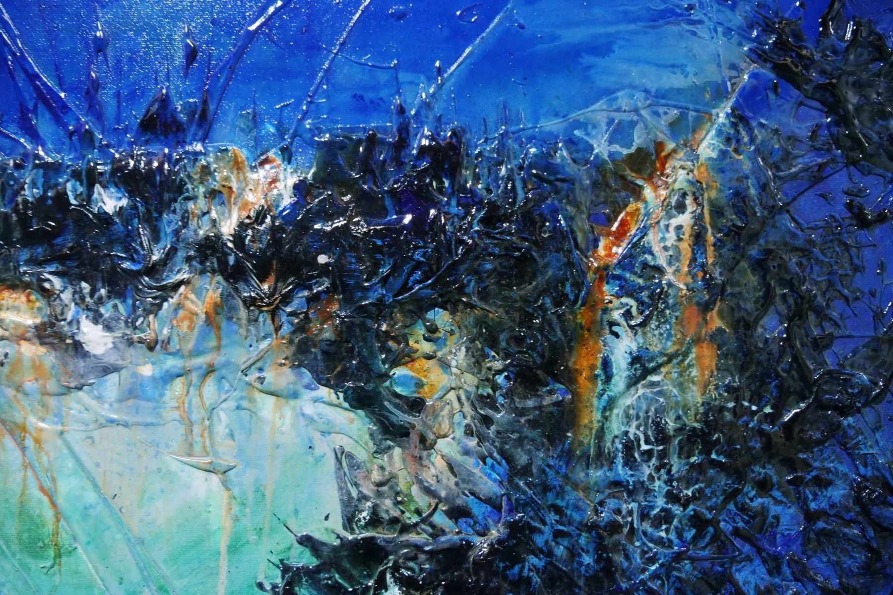 Nature's Calling 240cm x 100cm Blue Green Textured Abstract Canvas Art - Perfect for Living Room, Bedroom & Office Wall Decor