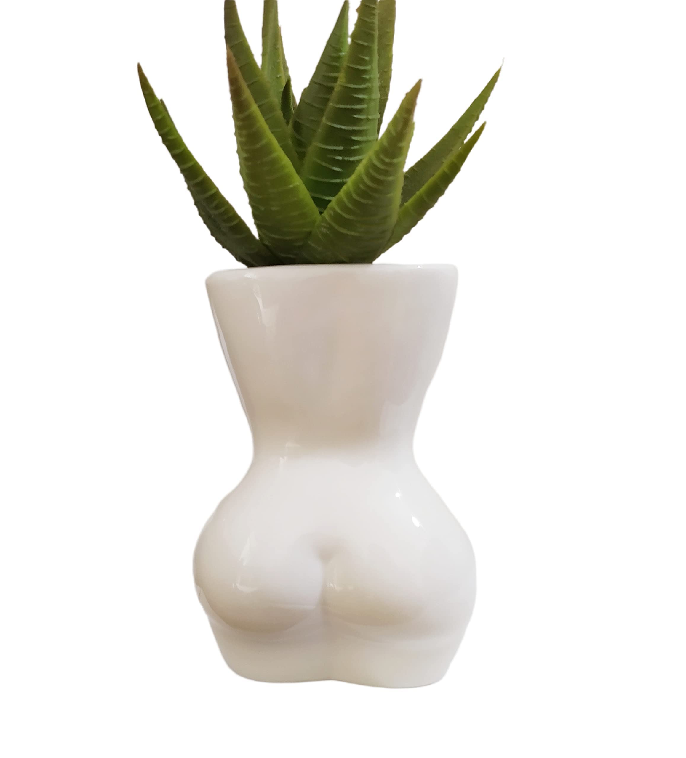 4.7 Inch Modern Ceramic Succulent Planter - Cute Body Shaped Indoor Flower Pot for Cactus & Air Plants - Home Office Decor (White, Plant Not Included) - Perfect for Desk Decor, Gift Idea & Boho Home Decor