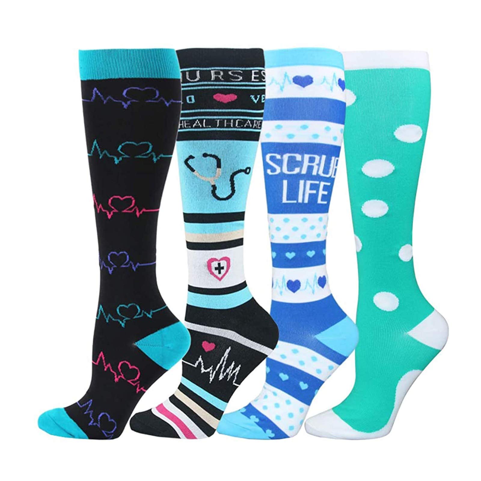 NREALY Kalf Compression Socks for Men & Women - Wide Sports Socks with 4-Way Stretch (Multicolor, Small) - Perfect for Running, Hiking & Workout Recovery