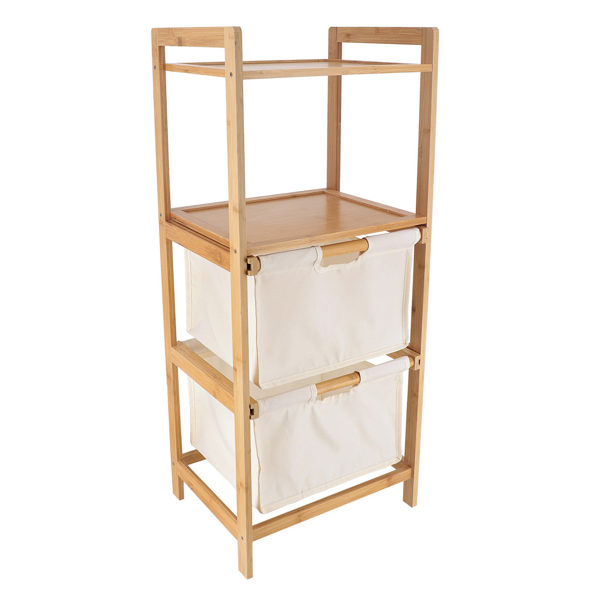 Natural Bamboo Furniture Set with 2 Polyester Baskets & Shelves - Eco-Friendly Storage Solution for Living Room, Bedroom or Office Organization