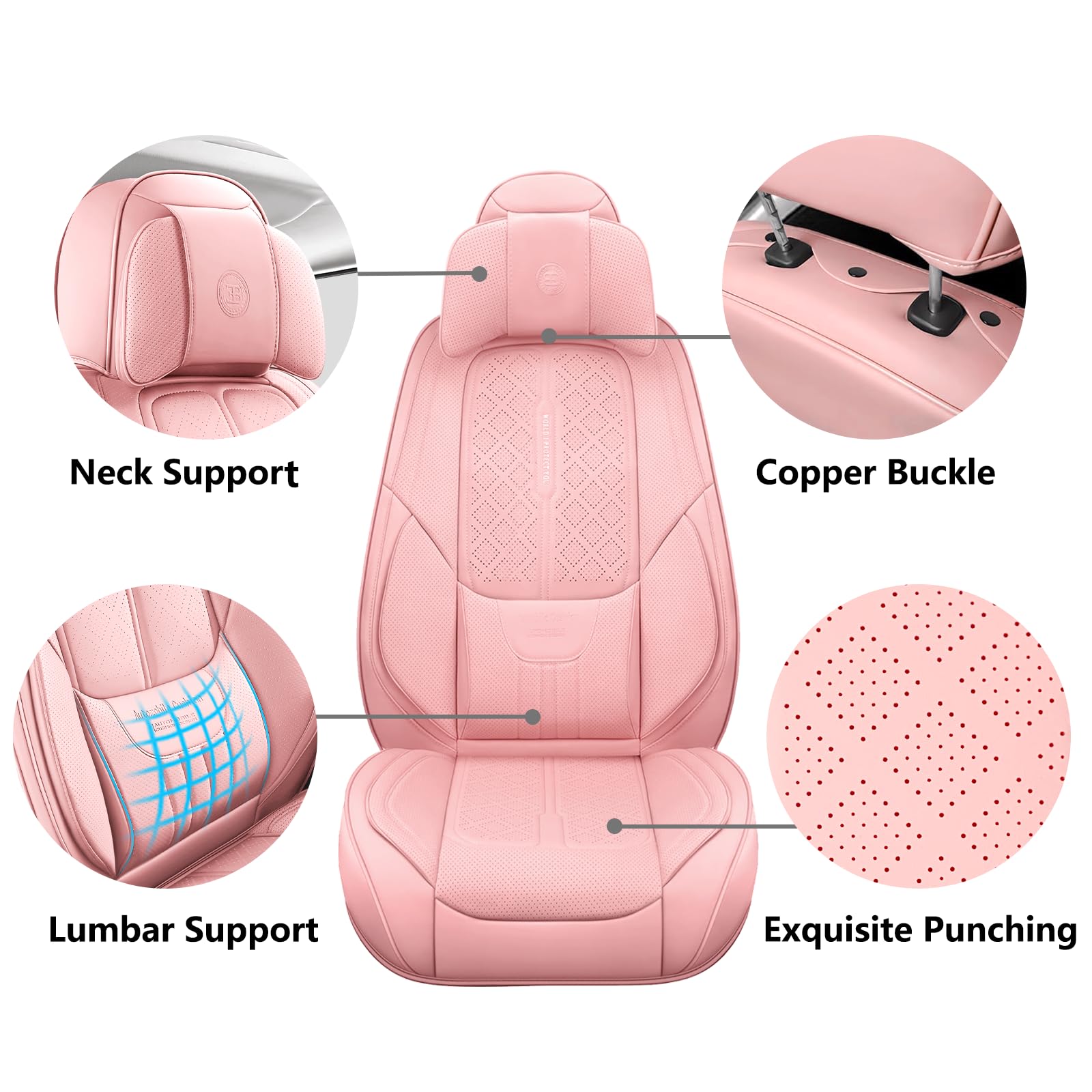 Premium Full-Grain Leather Car Seat Covers - Universal Fit for Cars, SUVs & Trucks | 2-Piece Front Seat Protectors with Luxury Cushioning | Durable Pink Automotive Seat Covers for Women & Girls | Perfect for Daily Commute, Road Trips & Vehicle Protection