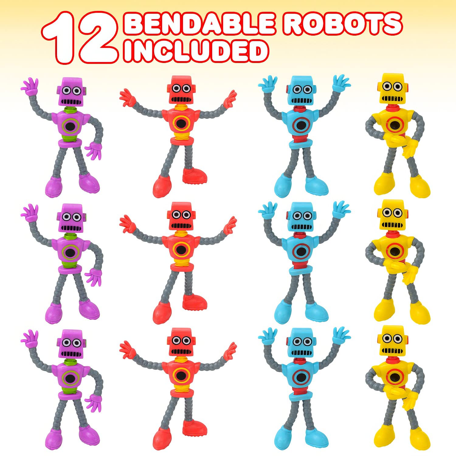 ArtCreativity 12-Piece Bendable Robot Figures - Flexible Action Figures for Kids & Adults, Easter Basket Stuffers, Birthday Party Favors, Stress Relief Fidget Toys, Sensory Toys for Autism - Perfect for Playtime, Gift Giving & Classroom Rewards