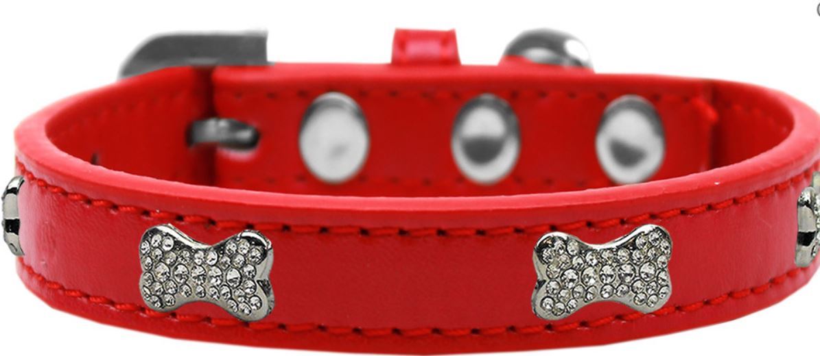 Premium Crystal Bone Simulated Leather Dog Collar - Adjustable Pet Necklace for Small Medium Large Dogs - Perfect for Daily Walks, Training & Fashion Accessories