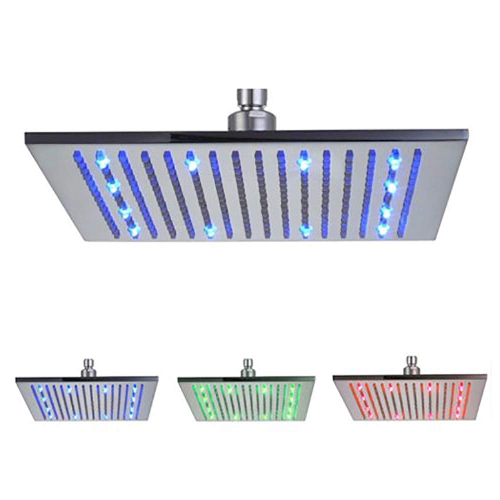 16 Inch Square Rainfall LED Shower Head - Stainless Steel Ceiling Mount with Shower Arm | Modern Bathroom Upgrade for Spa-Like Experience