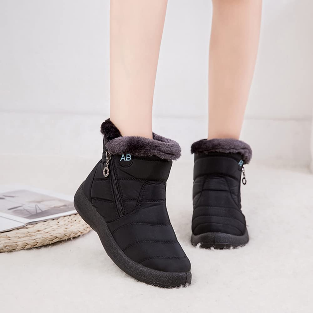 Women's Winter Snow Boots - Fur Lined Waterproof Ankle Booties with Slip-On Design for Outdoor Activities | Warm & Cozy for Hiking, Walking in Snow, and Cold Weather Fashion
