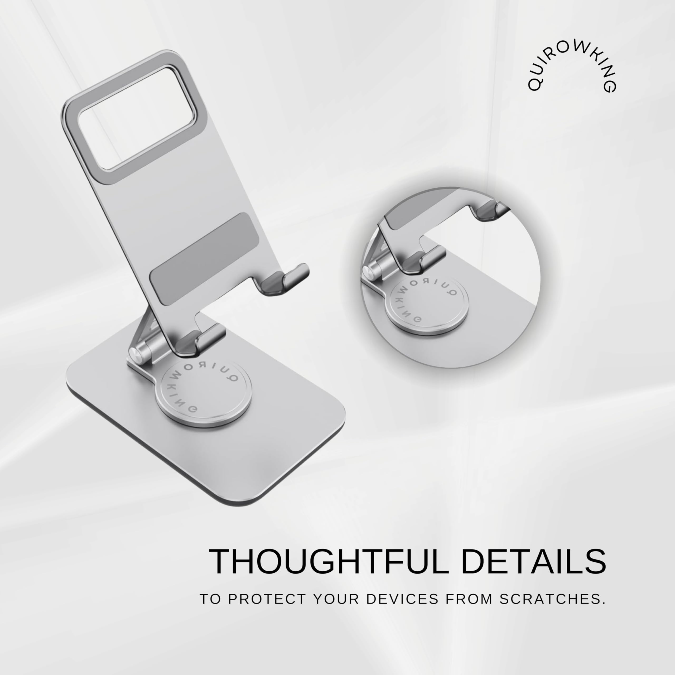 360° Rotating Aluminum Phone & Tablet Stand - Adjustable Foldable Holder for iPhone, iPad, Kindle - Silver Gray Desk Organizer for Office, Home & Car Use