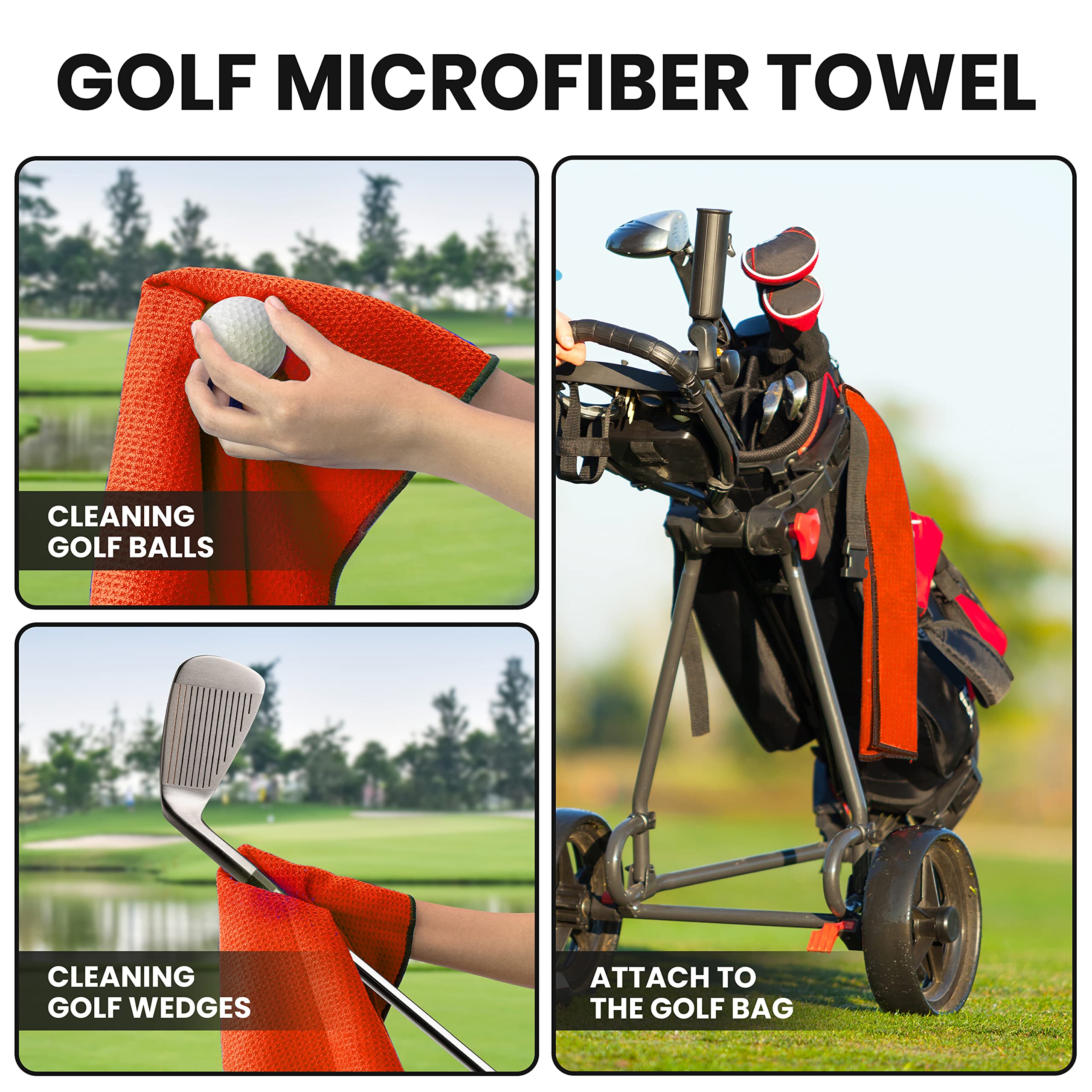 Premium Golf Towel Pack - 3 Pack Super Absorbent Microfiber Waffle Pattern Golf Towels with Club Brush, Groove Cleaner & Divot Tool | Perfect for Golf Course, Driving Range & Club Cleaning