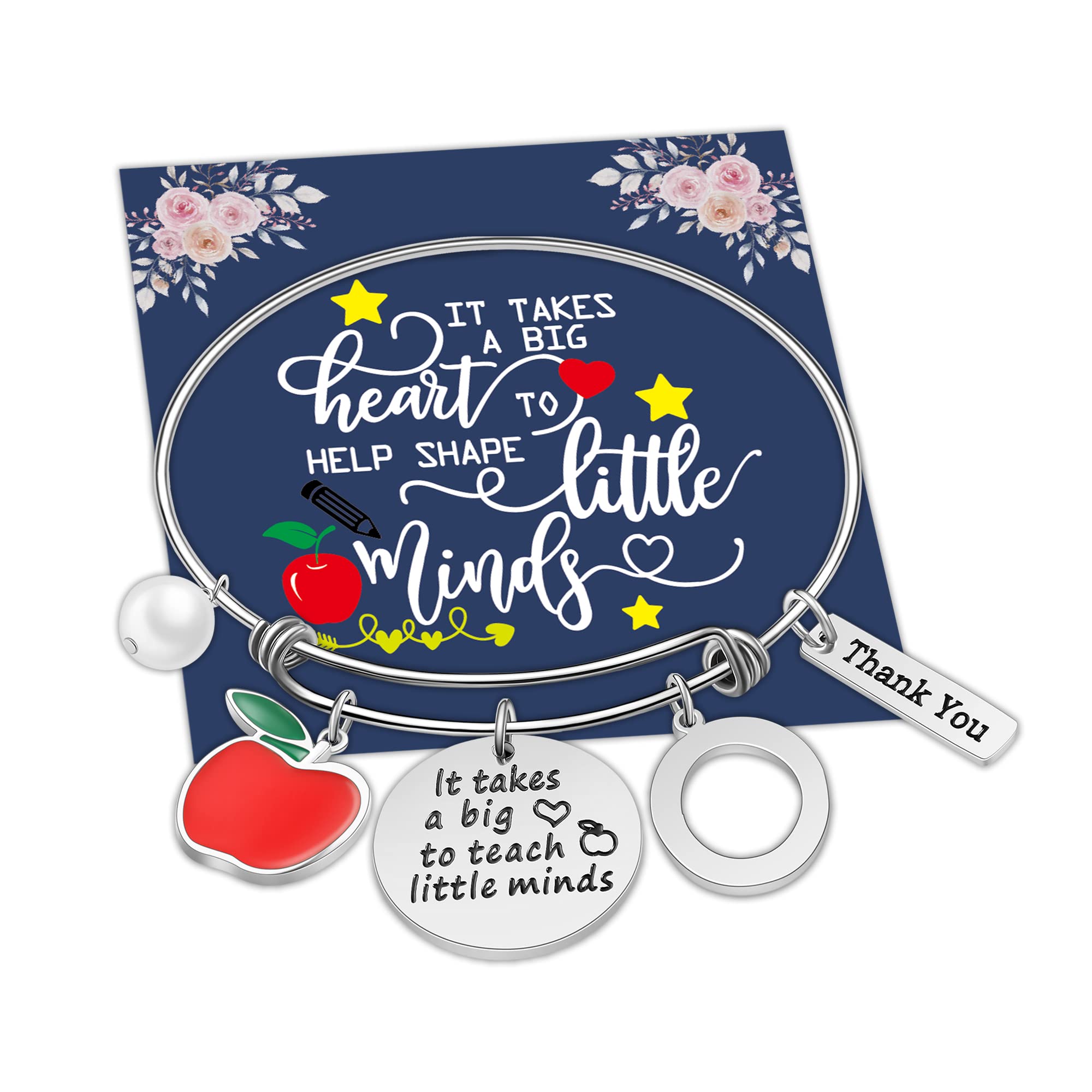 GLIVEOR Stainless Steel Teacher Appreciation Charm Bracelet - Thoughtful Thank You Gift for Women Educators | Perfect for Teacher's Day, Retirement, End of Year & Special Occasions