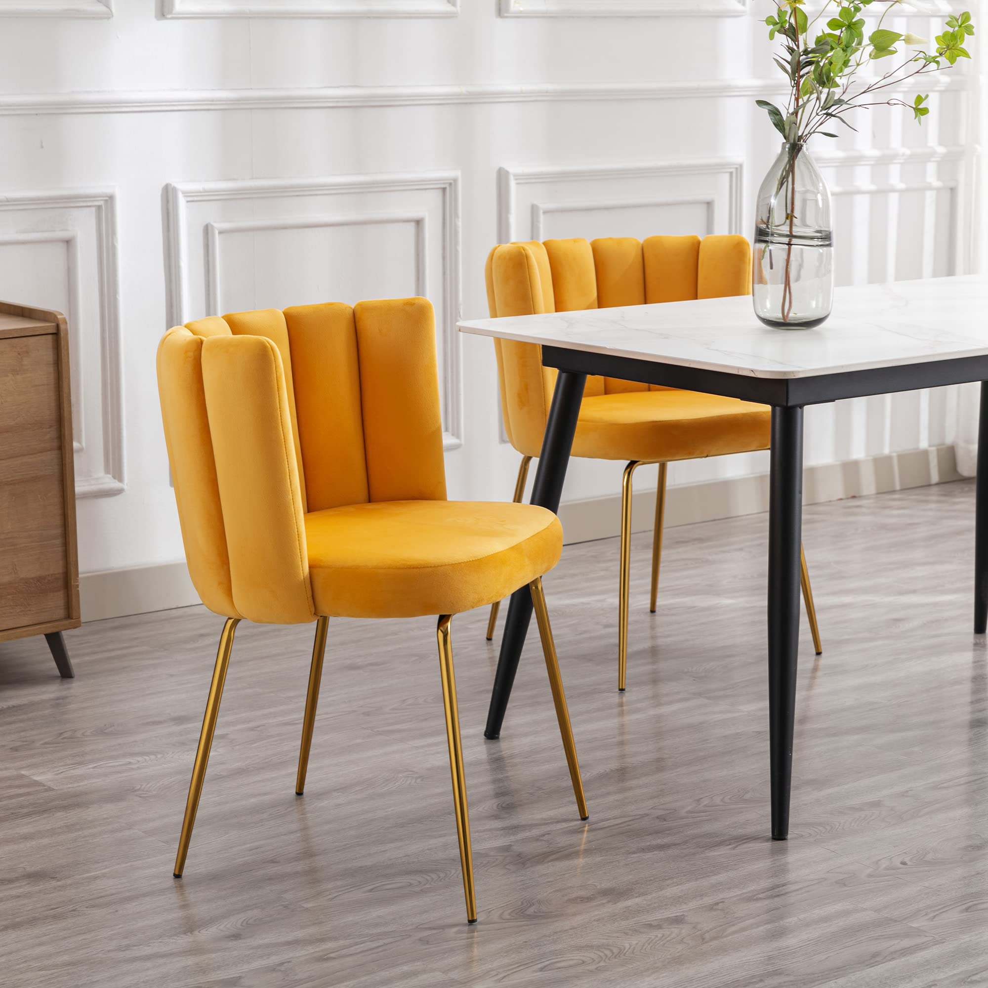 4 Modern Velvet Dining Chairs Set - Upholstered Accent Side Chairs with Gold Metal Legs for Kitchen, Living Room & Dining Room | Elegant Home Decor for Entertaining Guests & Family Gatherings