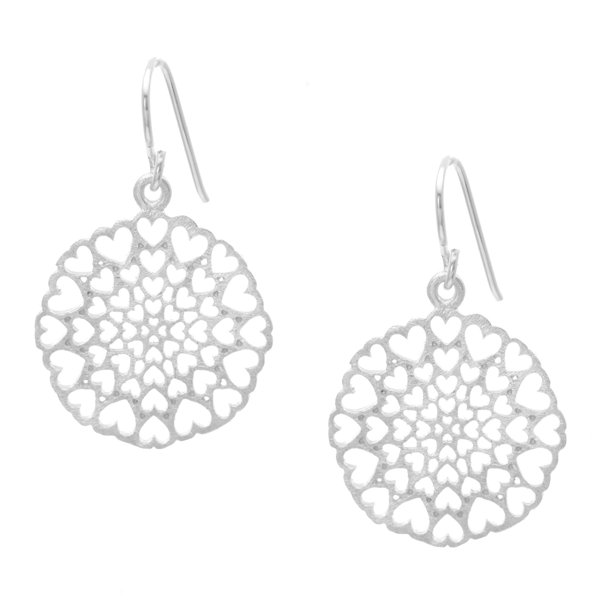 925 Sterling Silver Kaleidoscope Heart Dangle Earrings for Women - Elegant Satin Finish Circle Drop Earrings - Perfect for Valentine's Day, Anniversary Gifts & Date Night Jewelry