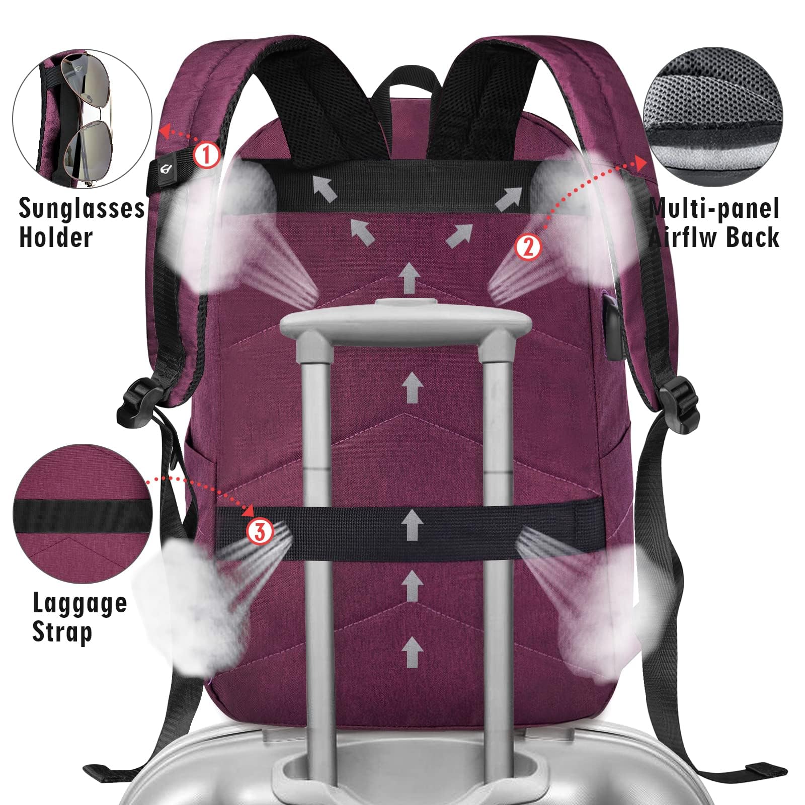 ZOMAKE Waterproof Anti-Theft Laptop Backpack with USB Charging Port & Lock - 15.6 Inch Business Travel Backpack for Men & Women (Wine Red) - Perfect for Commuting, Air Travel & Office Use