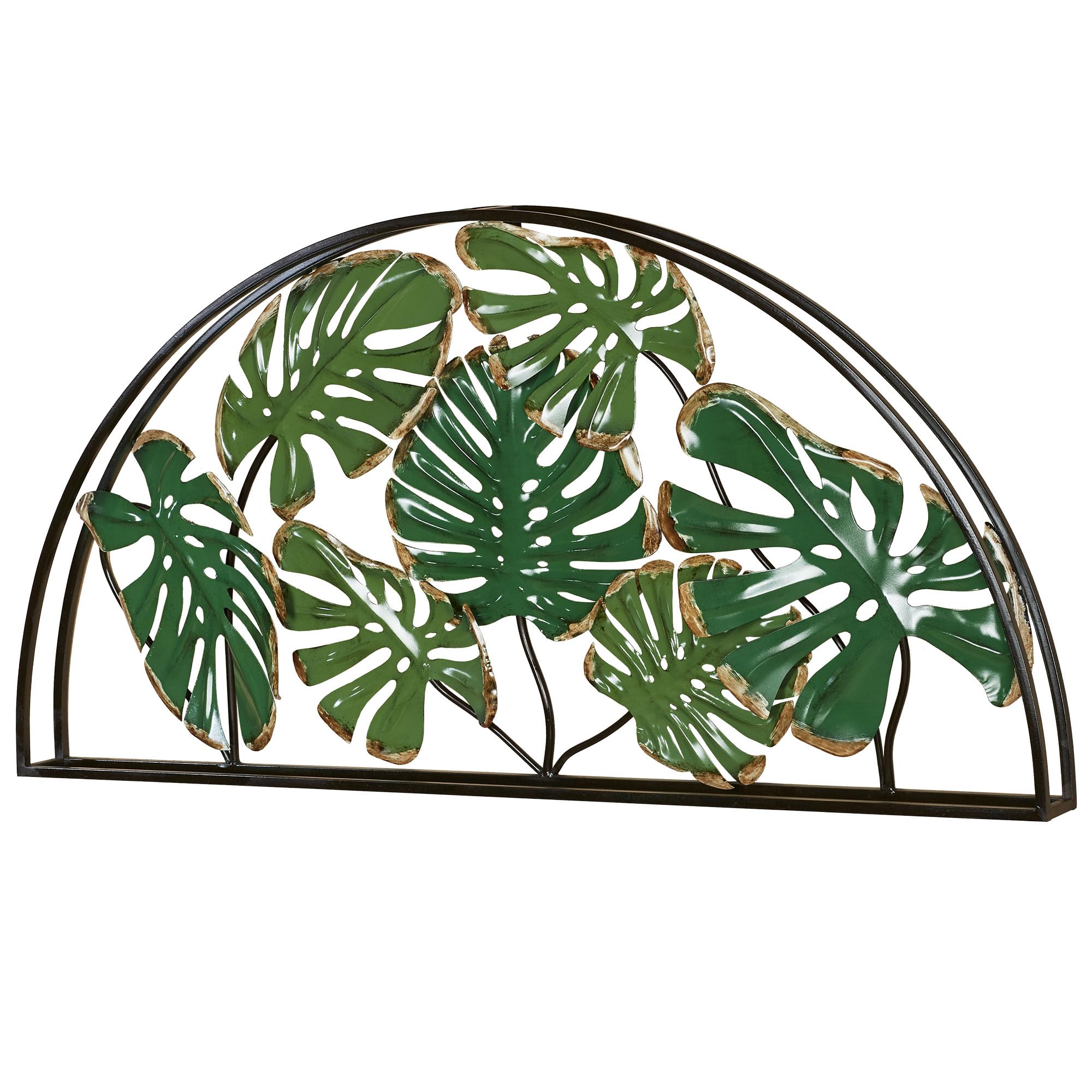 Touch of Class Tropic Monstera Leaves Arched Wall Art - Metal Wall Decor in Black, Bronze & Green - Tropical Home Decor for Bedroom, Bathroom, Dining Room, Living Room & Office - Openwork 3D Design - Perfect for Boho, Coastal & Modern Interior Styles