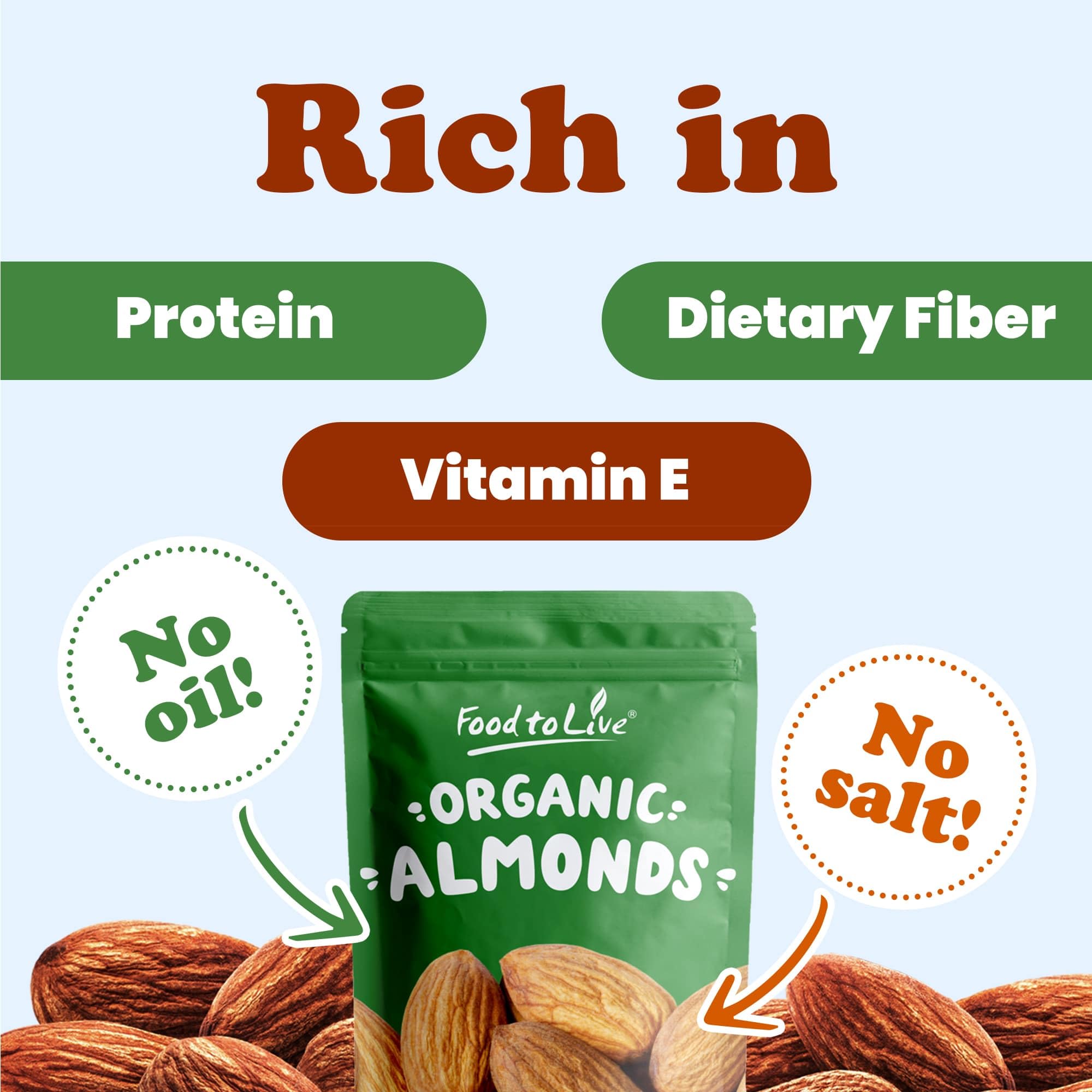 Organic Dry Roasted Almonds, 8 Pounds – Non-GMO, Unsalted, Vegan, Keto, Paleo, Kosher, Bulk Snacks | High in Protein, Fiber, Vitamin E & Minerals | Perfect for Healthy Snacking, Baking & Meal Prep