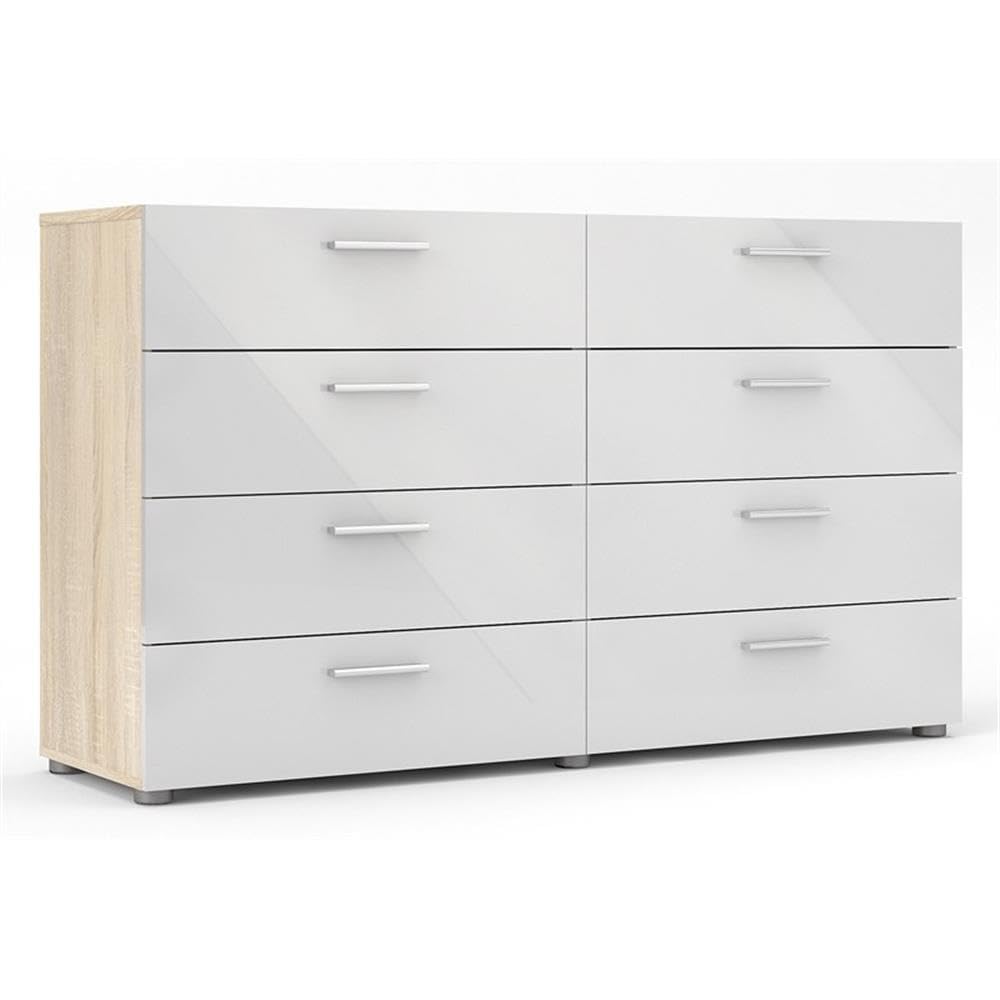 Pemberly Row 3-Piece Bedroom Set - 2 Oak & White Nightstands with 1 Double Dresser | Modern Bedroom Furniture for Master & Guest Rooms