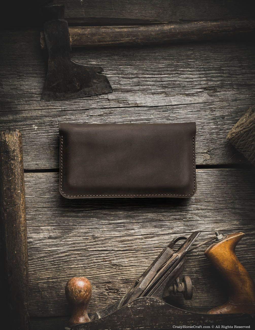 Genuine Leather Dual Phone Case for iPhone 15 Pro Max/Plus, 14/13/12 Series & Mini - Wood Brown Wallet Pouch with Wool Felt Lining | Perfect for Business Travel, Daily Commute & Phone Protection