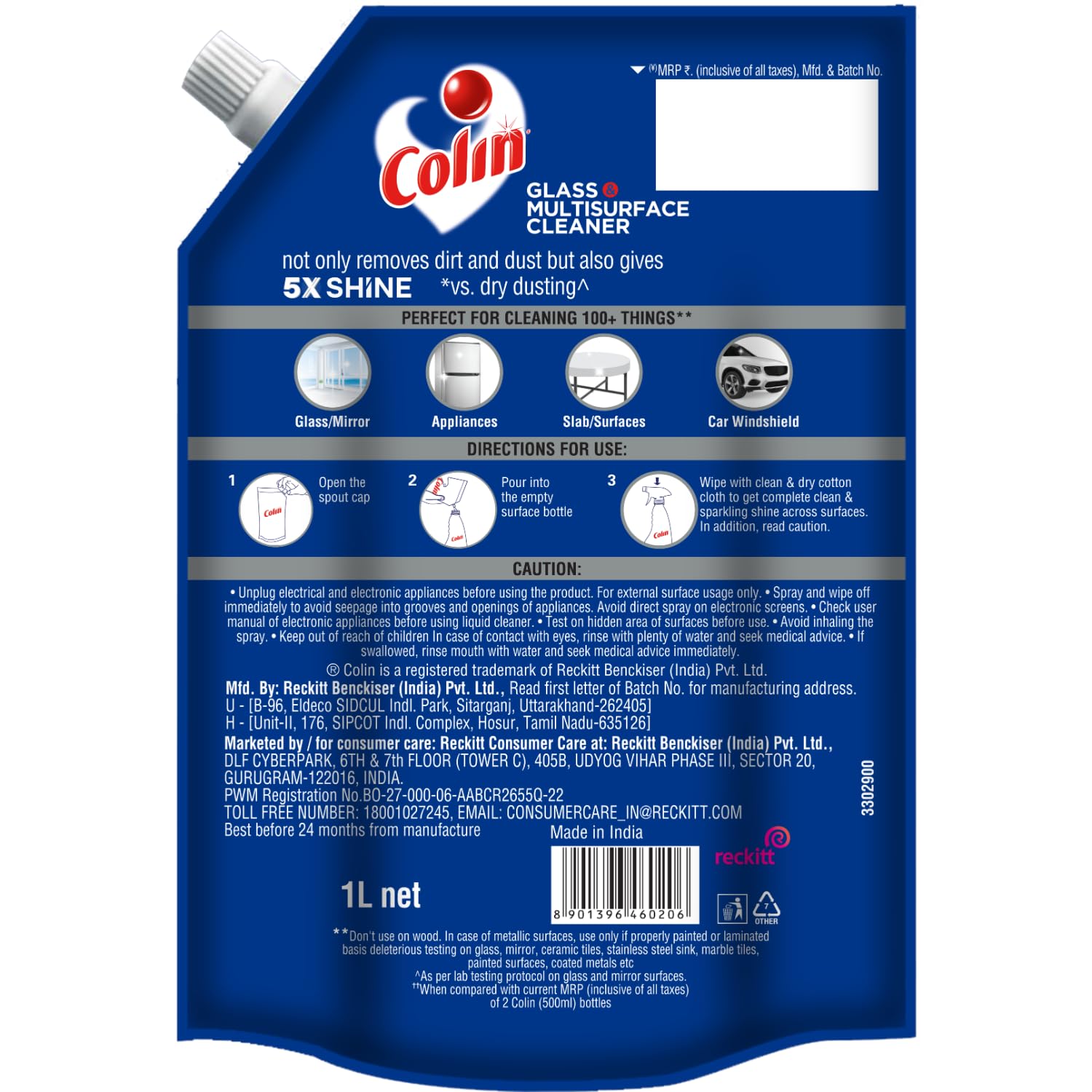 Colin 2.5L Glass and Surface Cleaner Spray - 1L Refill x 2 + 500ml Bottle Combo | Streak-Free Cleaning for Windows, Mirrors, Cars & Kitchen | Multi-Surface Cleaner for Home & Office Use