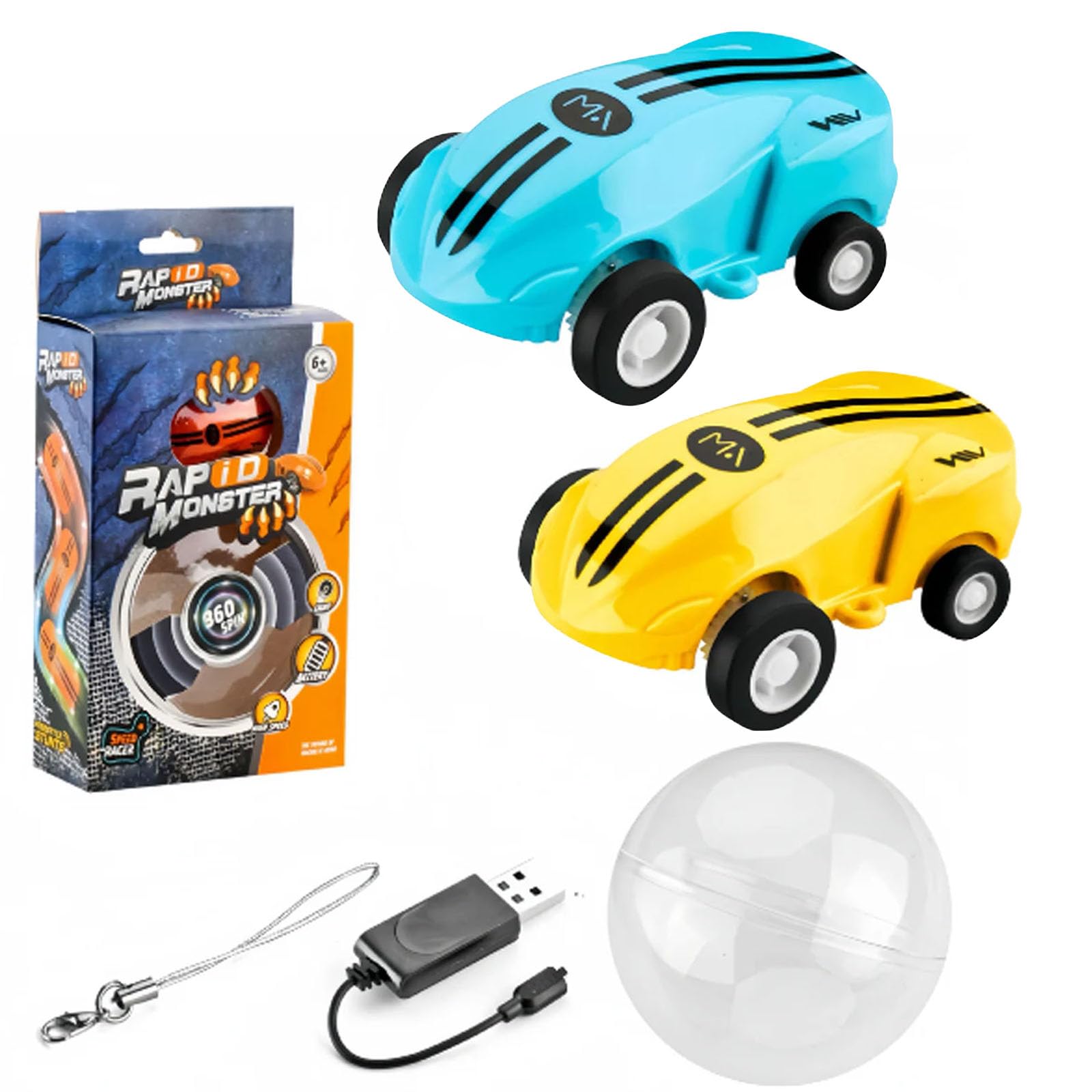 Flashspin Mini Racer - 2 Pack Electric RC Stunt Cars with Flashing Lights & Music | Transparent Gear Train Monster Toys for Kids | Indoor & Outdoor Racing Fun | Birthday Gifts for Boys & Girls