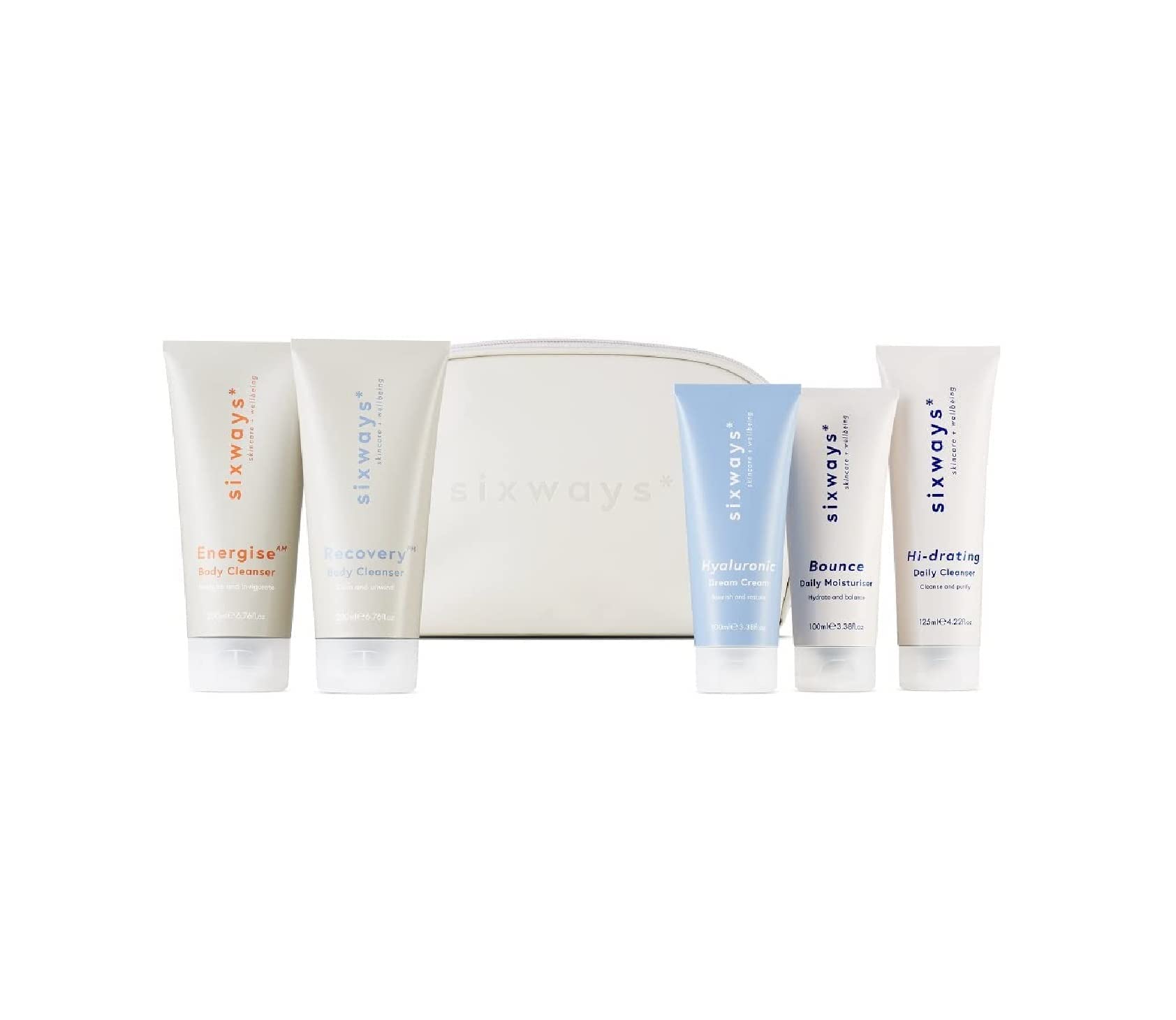 Sixways 5-Step Skincare & Shower Routine Set - Hydrating Daily Cleanser, Bounce Moisturizer, Rich Night Cream, Energizing & Calming Body Wash | Complete Daily Beauty Regimen for Glowing Skin at Home & Travel
