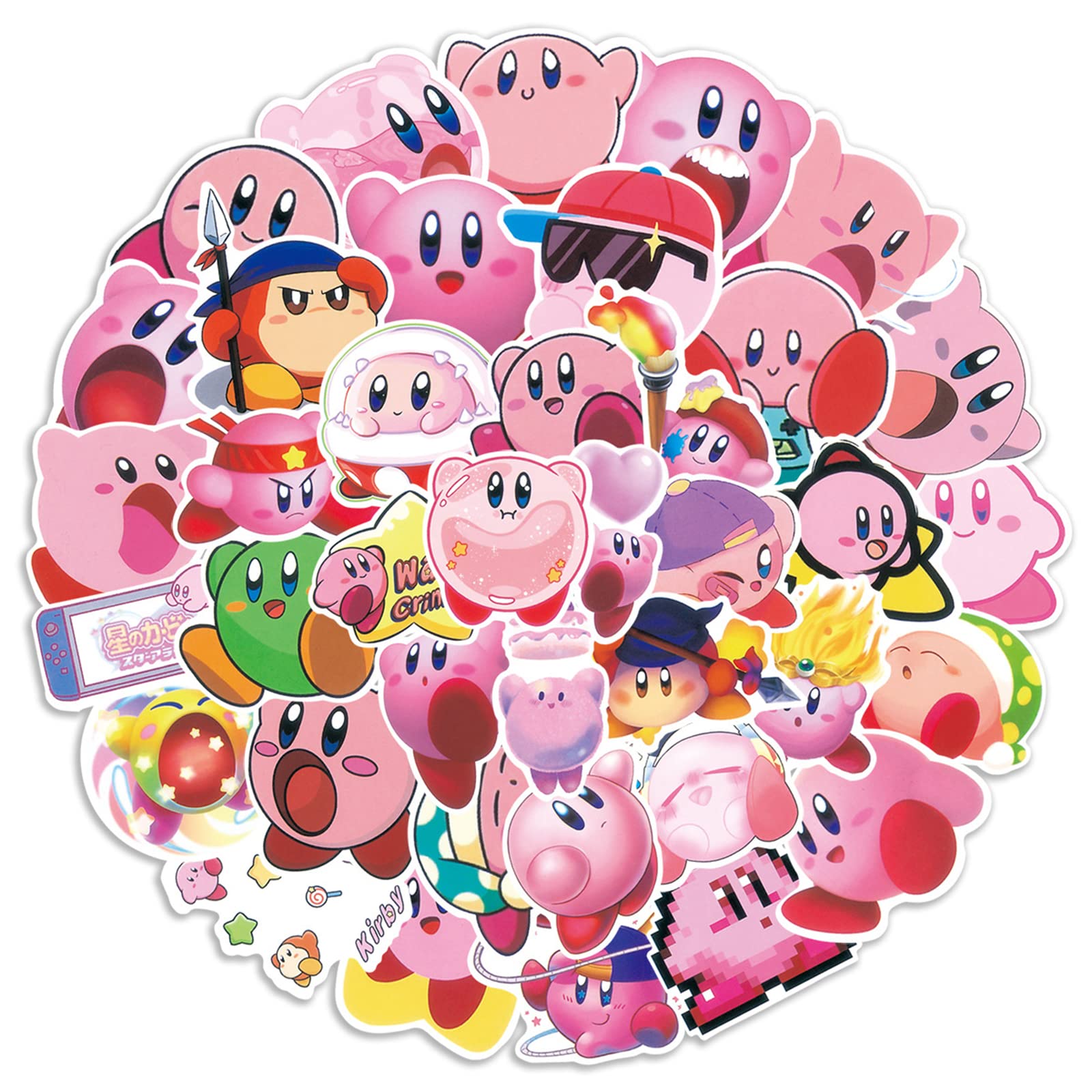 50Pcs Cute Kirby Stickers - Waterproof Vinyl Decals for Laptop, Suitcase, Skateboard, Water Bottle, Car - Fun Decoration for Teens, Adults, Boys & Girls - Perfect for School, Office, Travel & DIY Projects