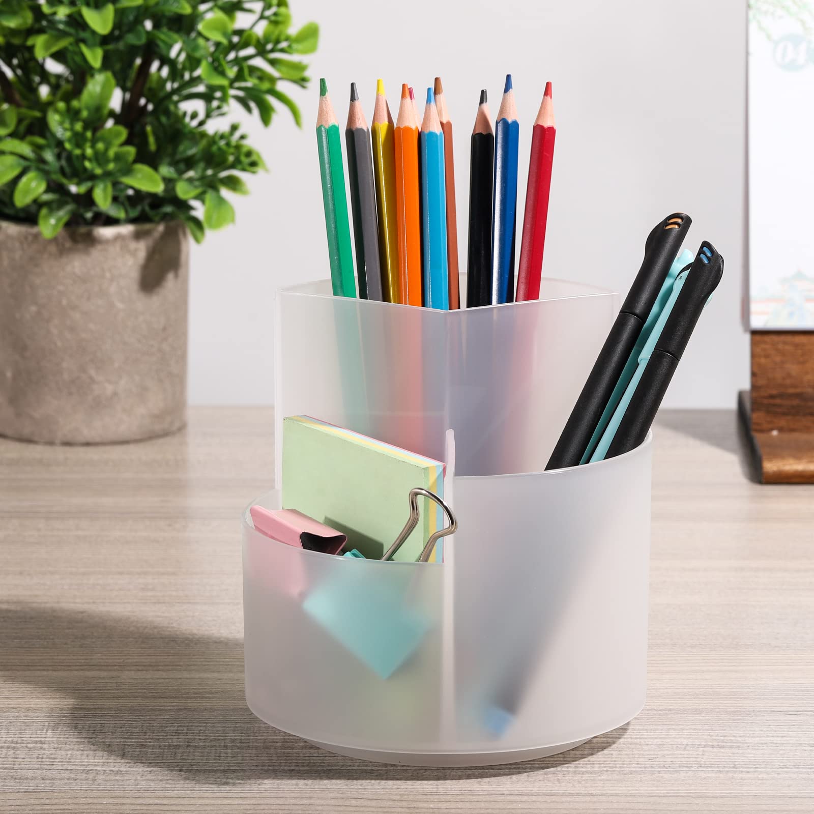 360° Rotating Clear Acrylic Pen & Pencil Holder - 3-Slot Makeup Brush Organizer for Desk, Vanity & Office (Perfect for Cosmetics, Stationery & Art Supplies Storage)