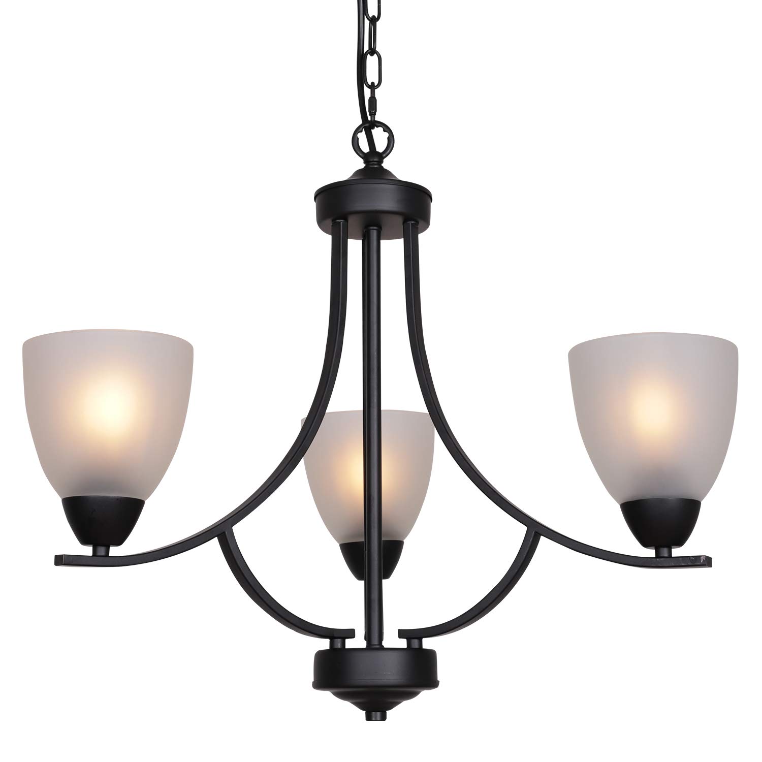 VINLUZ 3-Light Modern Chandelier with Alabaster Glass Shade, Black Rustic Ceiling Pendant Light - Mid Century Contemporary Lighting Fixture for Bedroom, Dining Room, Living Room & Foyer | Perfect for Farmhouse, Industrial & Vintage Home Decor