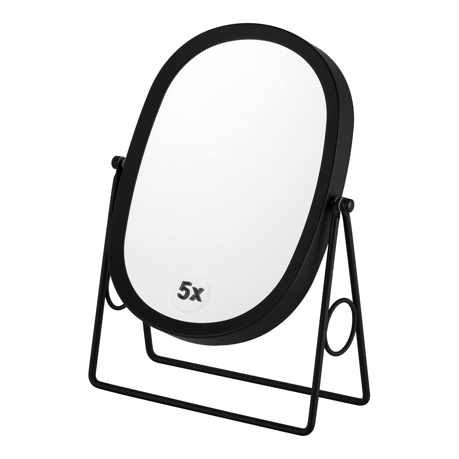 JOYOEIKON Classic Dual Sided 5X & 1X Magnifying Makeup Mirror with 360° Rotation - Vanity Mirror for Tabletop or Standing Use - Matt Black Cosmetic Mirror for Makeup Application, Skincare, and Grooming