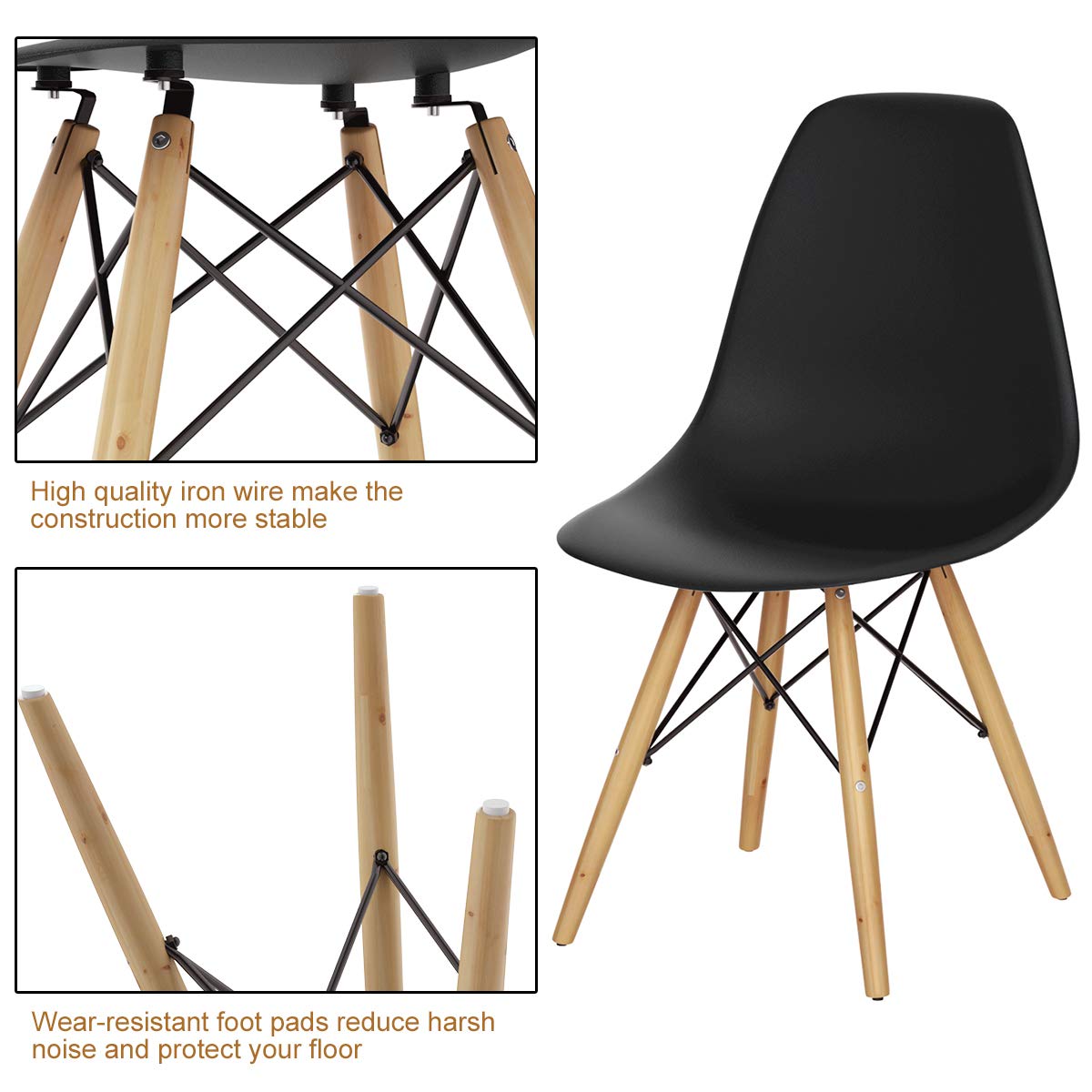 Giantex Dining Chairs Set of 4 - Black Pre-Assembled Mid Century Modern Kitchen Chairs with Sturdy Wood Legs, Armless Plastic Side Chairs for Dining Room, Kitchen & Living Room - Perfect for Family Gatherings, Dinner Parties & Home Decor