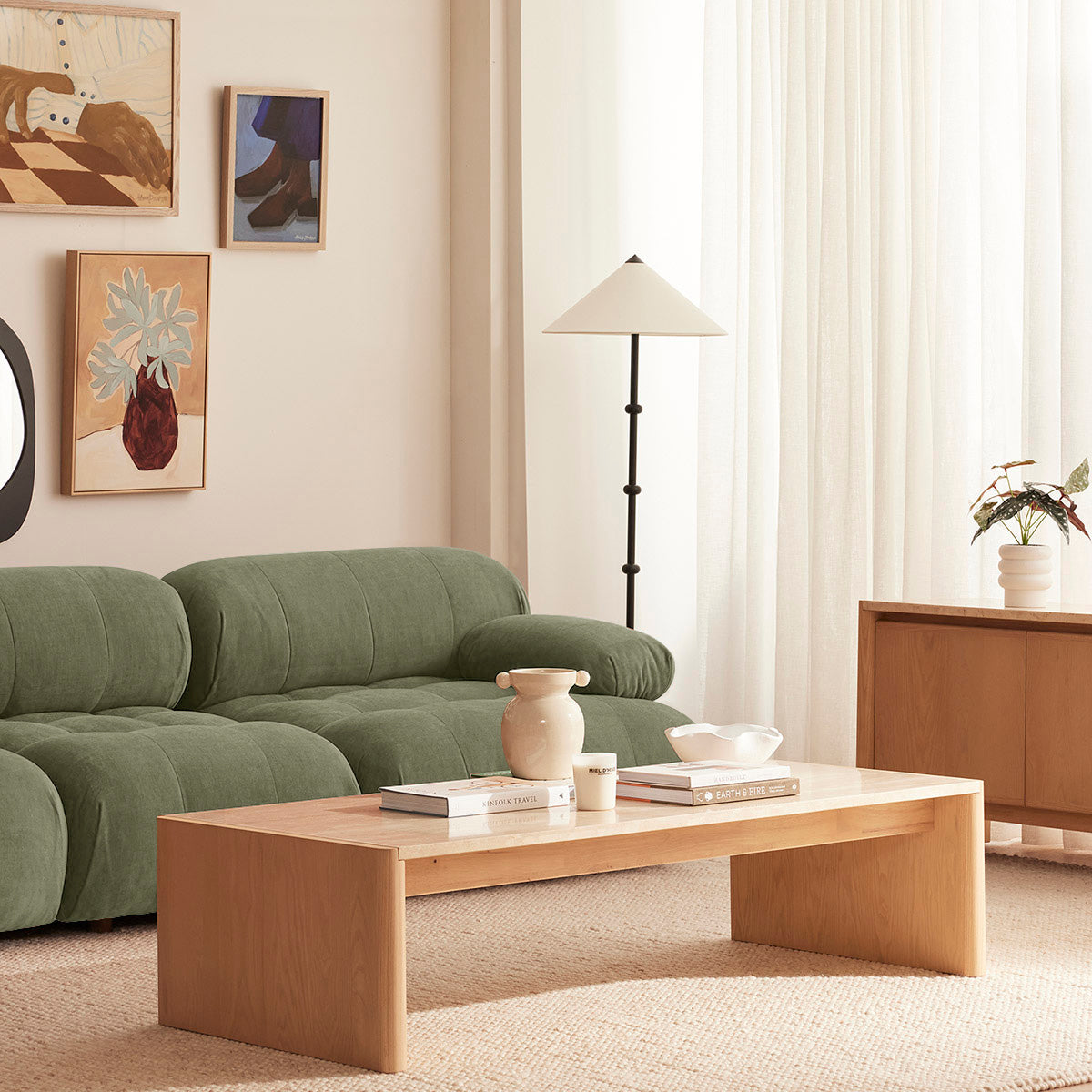 Bowie Textured Velvet 4-Seater Sofa in Olive Green - Luxurious Living Room Furniture for Modern Home Decor