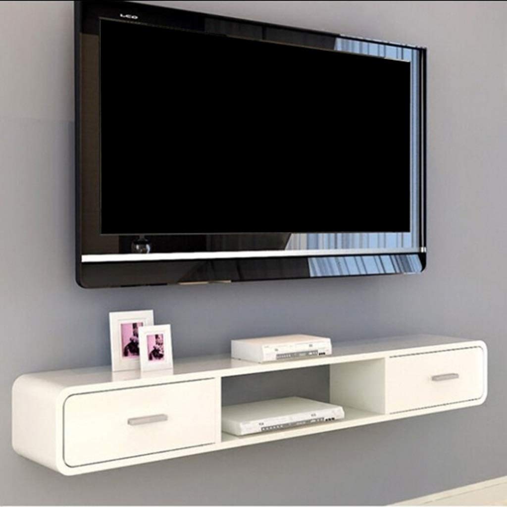 Solid Wood Wall-Mounted TV Stand with Drawers - 1.2m Floating Entertainment Console for Living Room, Bedroom & Office - White Modern Storage Shelf for TV, Set Top Box & Router Organization