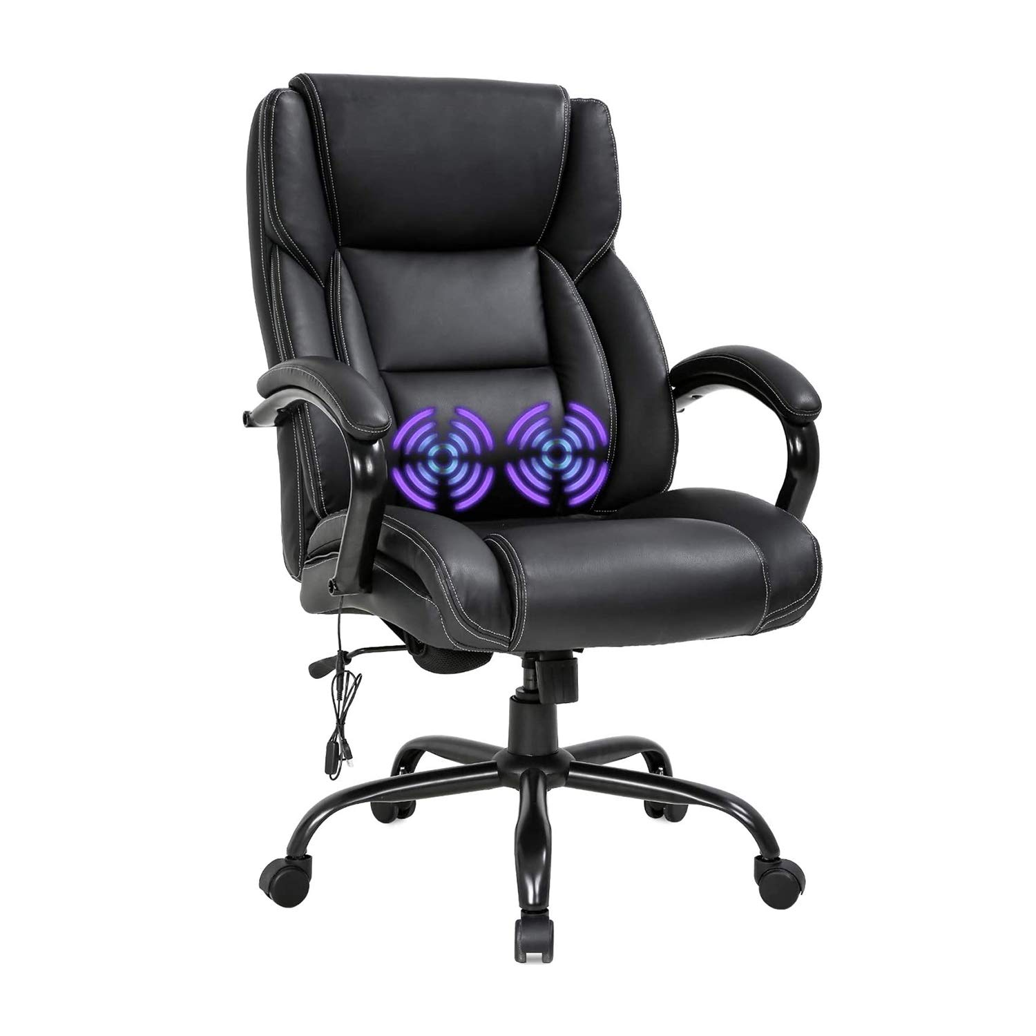 LCH Big & Tall Office Chair 500lbs Capacity - Heavy Duty PU Leather Executive Chair with Massage & Lumbar Support - Wide Seat Ergonomic Desk Chair for Large Adults - Perfect for Home Office & Gaming Setup (Black)