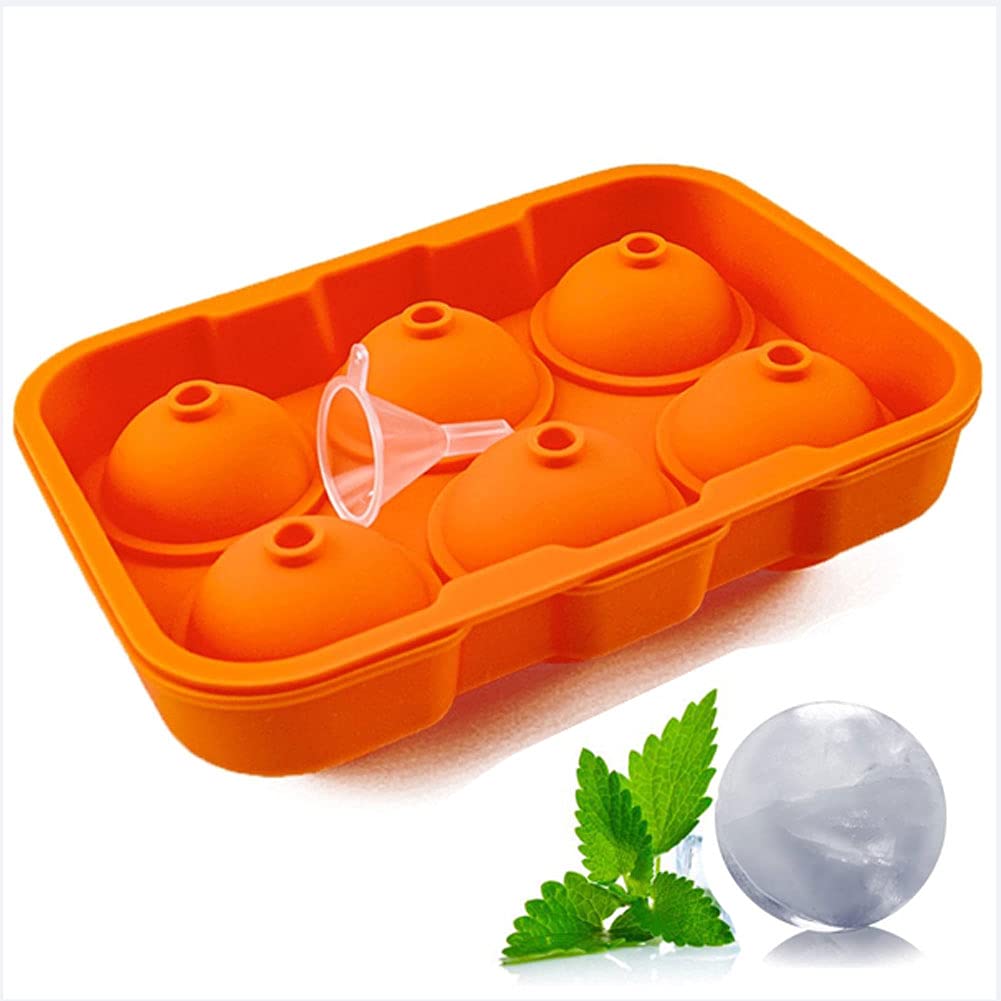 SHXITAYNB 6-Hole Silicone Ice Ball Mold with Lid & Funnel - Reusable Ice Cube Tray for Whiskey, Cocktails, Wine & Beverages - Perfect for Home Bars, Parties & Chilling Drinks (2-Pack)
