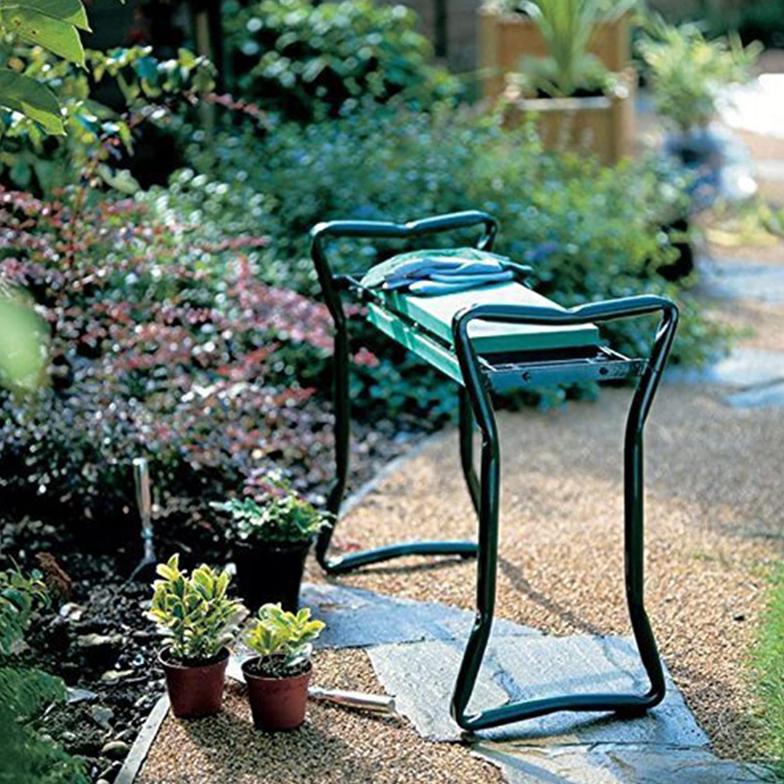 **Foldable Stainless Steel Garden Kneeler & Seat with Tool Bag & EVA Kneeling Pad - Gardening Gifts & Supplies for Outdoor Planting, Weeding & Yard Work**